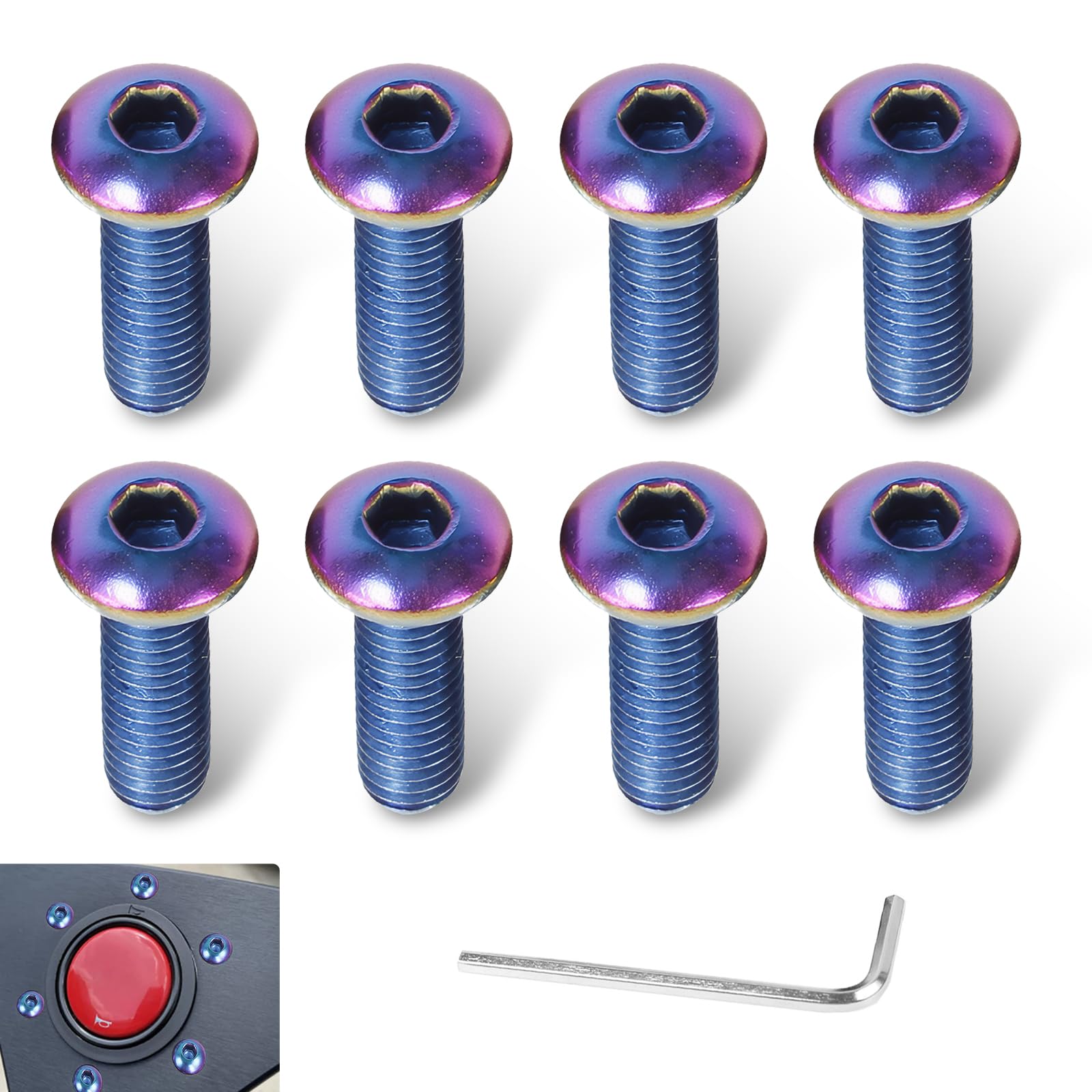 8PCS Waterproof Car Steering Wheel Bolts - Universal for Truck SUV - Blue Round Screws for Secure Driving