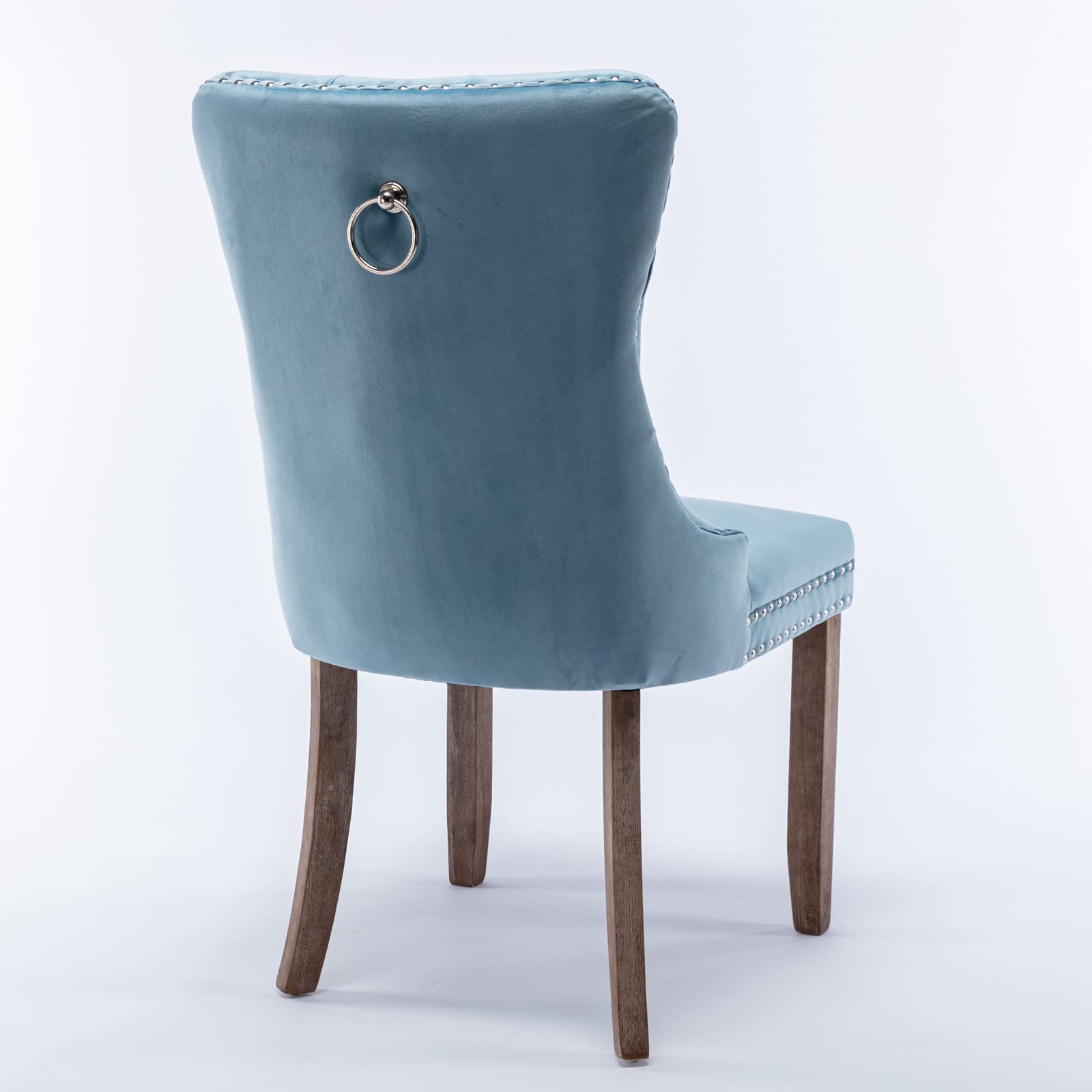 Goujxcy Set of 2 Velvet Tufted Upholstered Dining Chairs with Solid Wood Frame & Nailhead Trim - Light Blue Accent Chairs for Living Room, Bedroom & Coffee Area - Elegant High Back Seating for Dining & Leisure