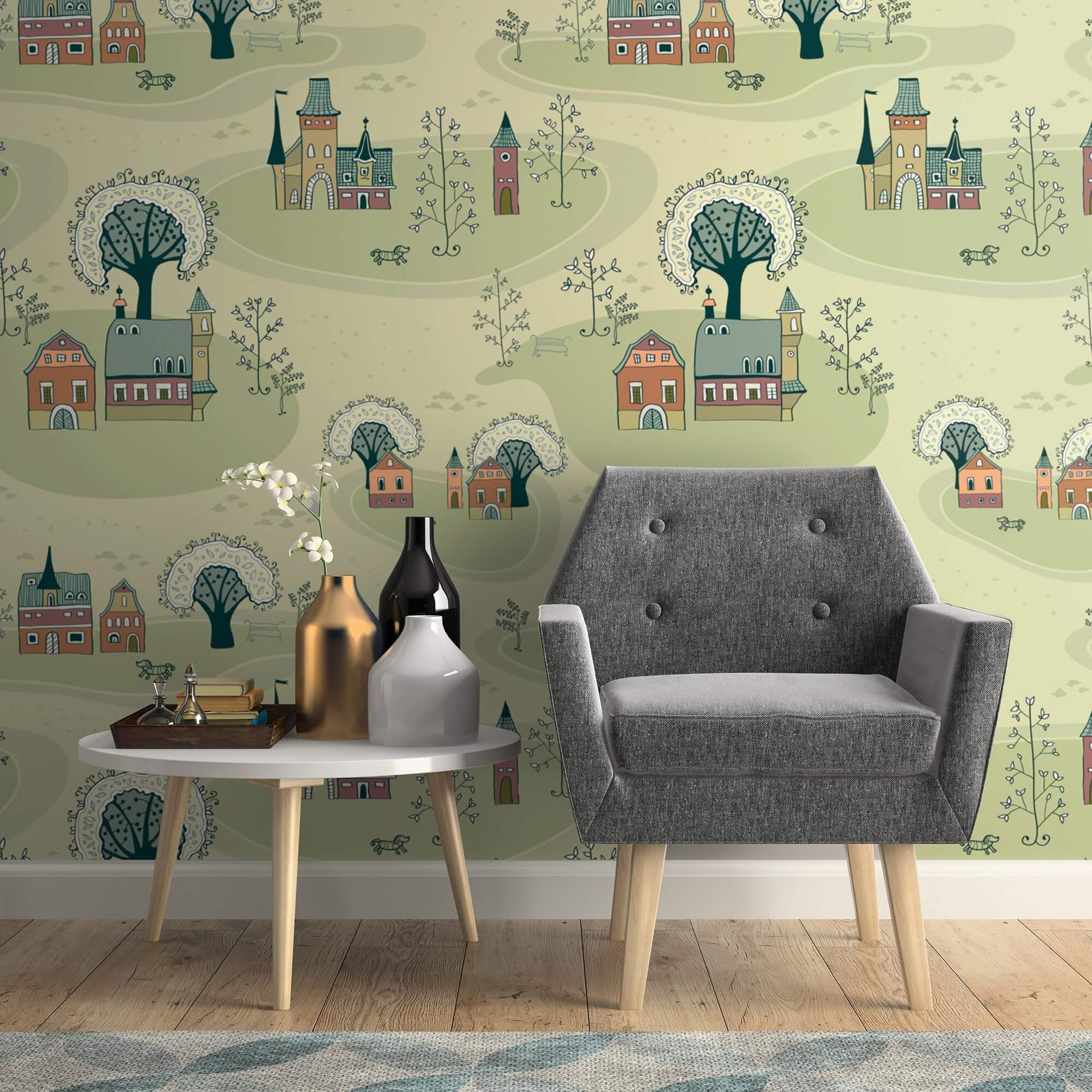 Green Map Children's Peel and Stick Removable Wallpaper 6751 - Easy DIY Nursery Decor for Kids' Rooms & Playrooms