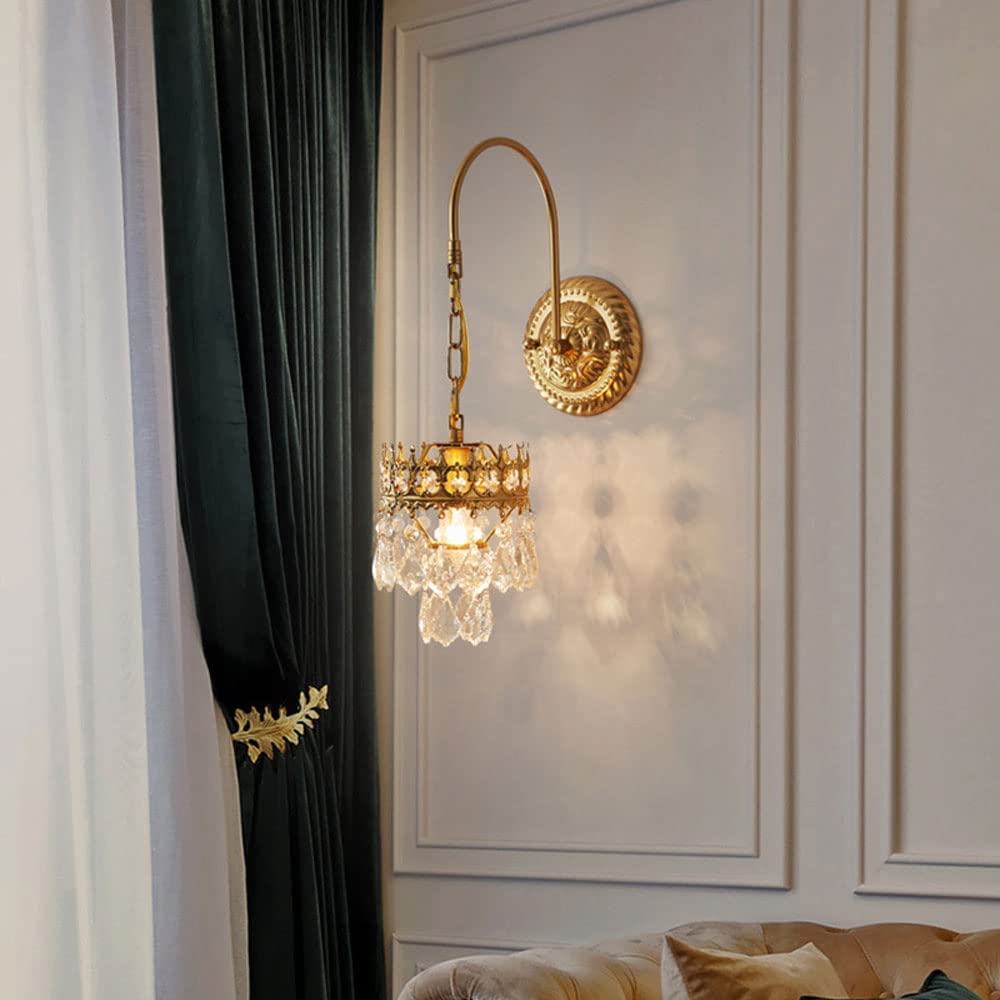 Elegant Crystal Brass Wall Sconce Lighting - European Style Wall Lamp for Living Room, Bedroom & Dining Room Decor | Indoor Wall Mounted Light Fixture for Bedside & Home Ambiance