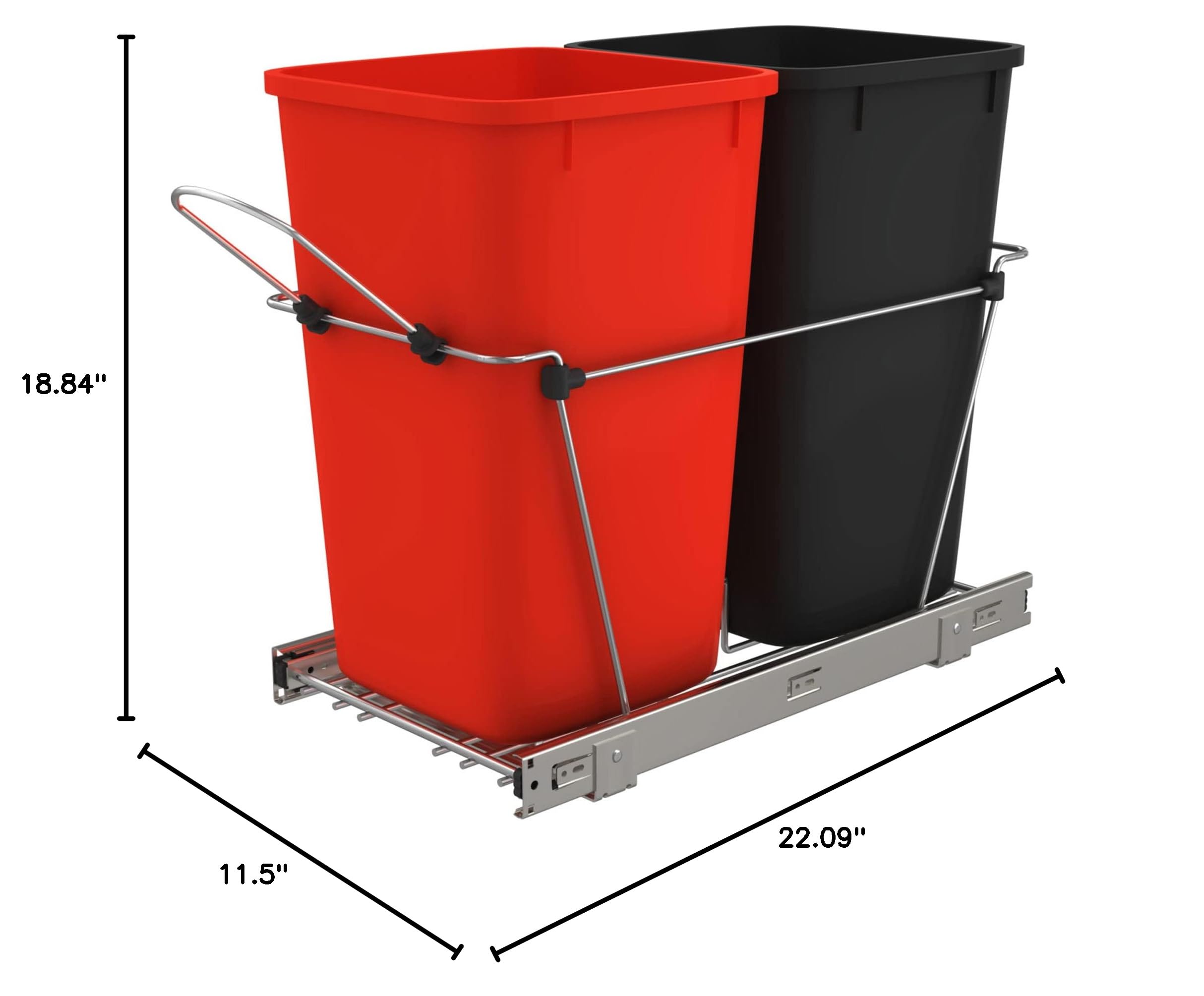 Rev-A-Shelf 27 Qt Pull-Out Trash Can for Kitchen Cabinets - Under Cabinet Garbage & Recycling Bin with Full Extension Slides (Red/Black, RV-15KD-1618C-S) - Perfect for Small Kitchens, RVs & Home Organization