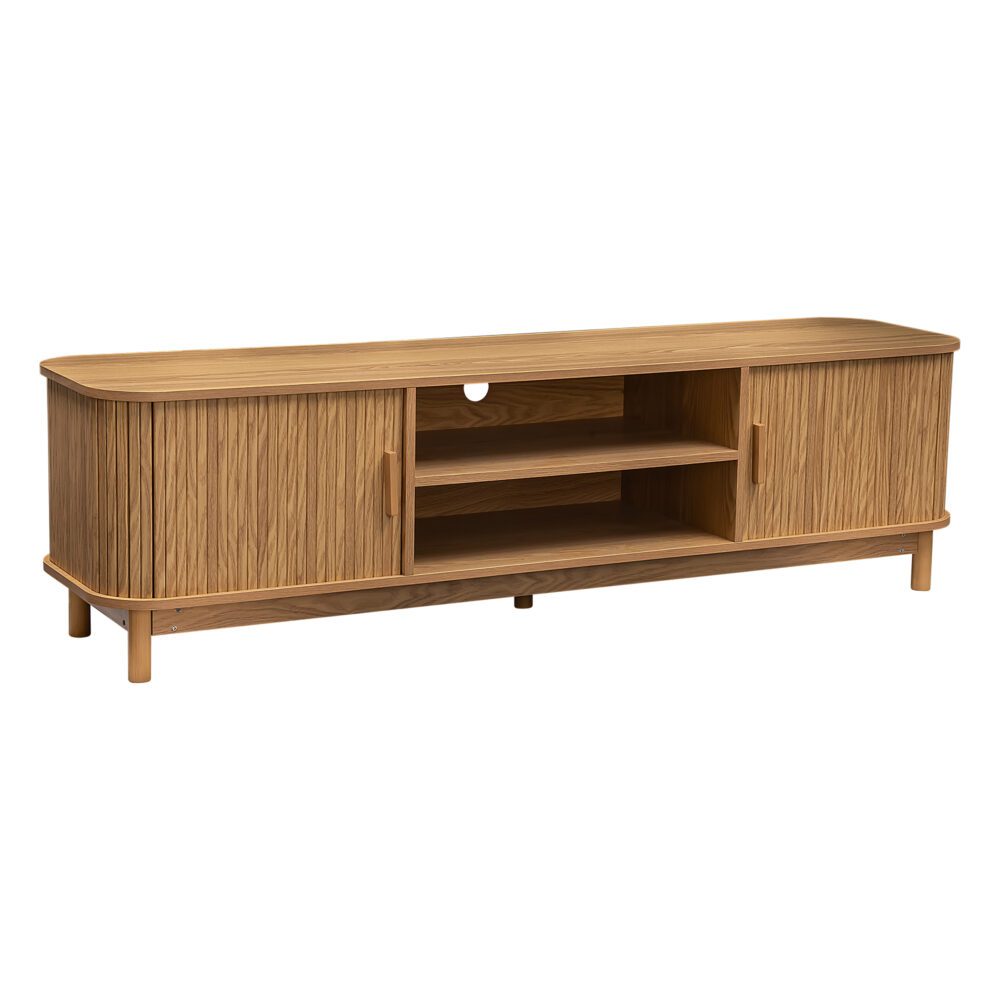 160cm Ribbed Natural Wood TV Stand Entertainment Center - Modern Media Console for Living Room, Bedroom & Home Theater