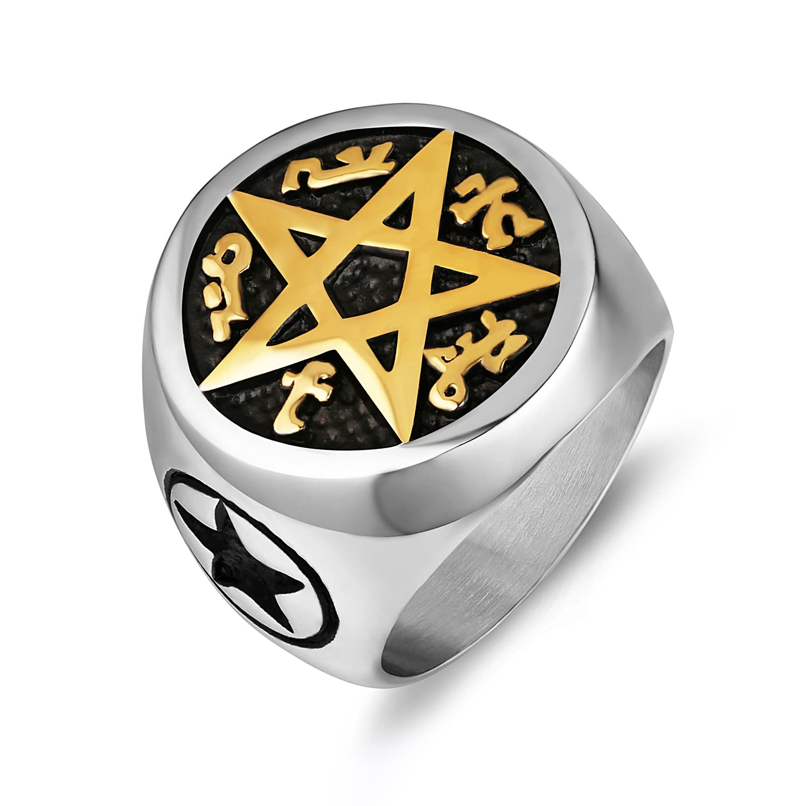 Supernatural Devils Trap Sigil Stainless Steel Ring - Pentagram Protection Jewelry for Anti-Possession & Spiritual Defense - Perfect for Fans, Collectors, and Occult Enthusiasts
