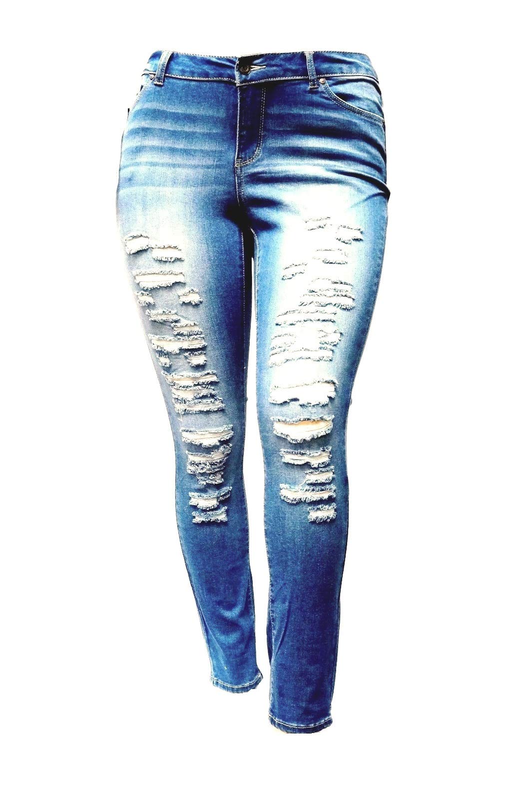 Jack David Women's Plus Size Denim Skinny Jeans - Stretch Ripped Distressed Pants for Casual Wear & Street Style | Comfortable High Waisted Skinny Fit for Curvy Women | Perfect for Everyday Outfits, Date Night & Shopping