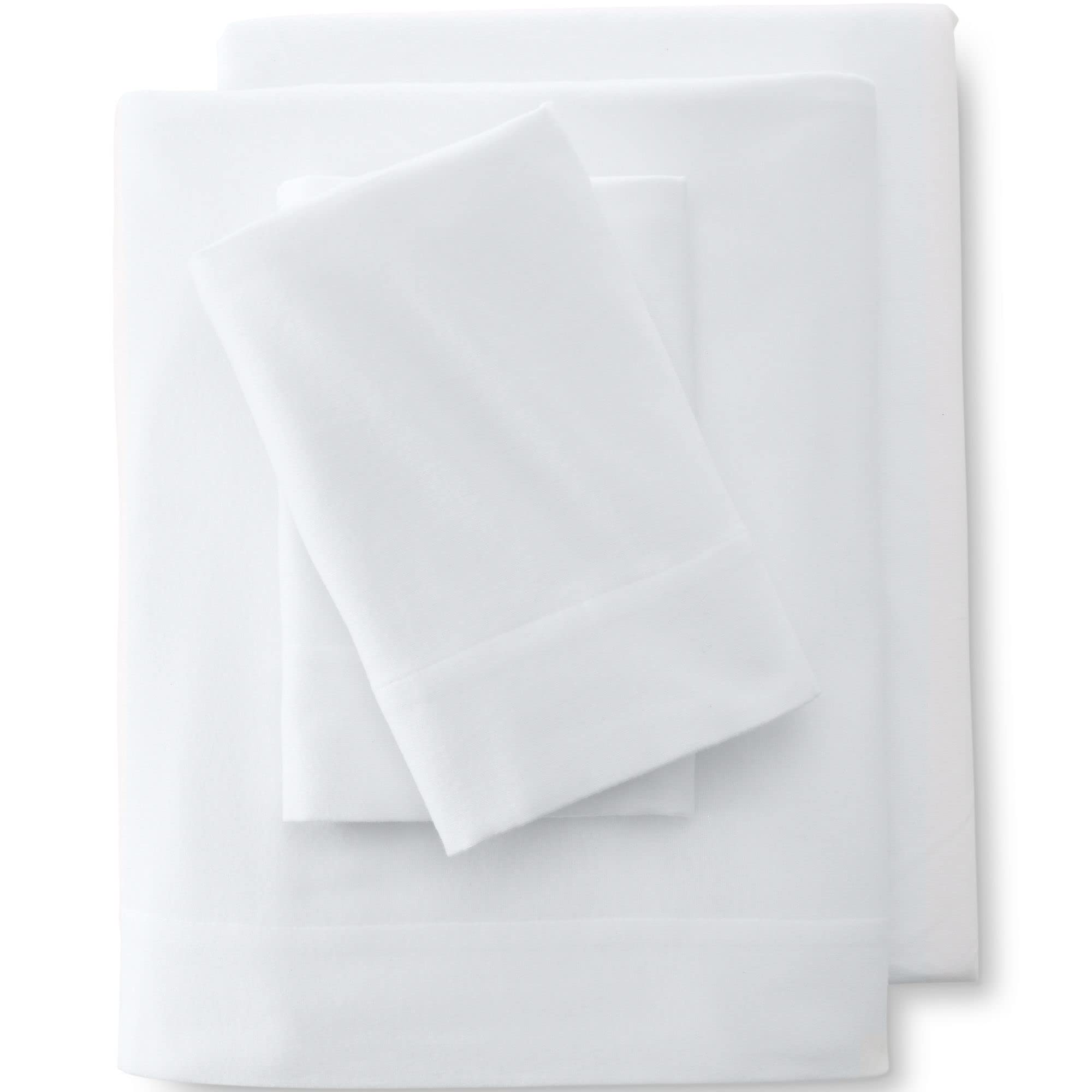 Lands' End 5oz Flannel Solid Sheet Set - White XL Twin Size - Ultra Soft & Cozy Bed Sheets for Winter Warmth - Perfect for Guest Rooms, Dorms & Cold Weather Comfort