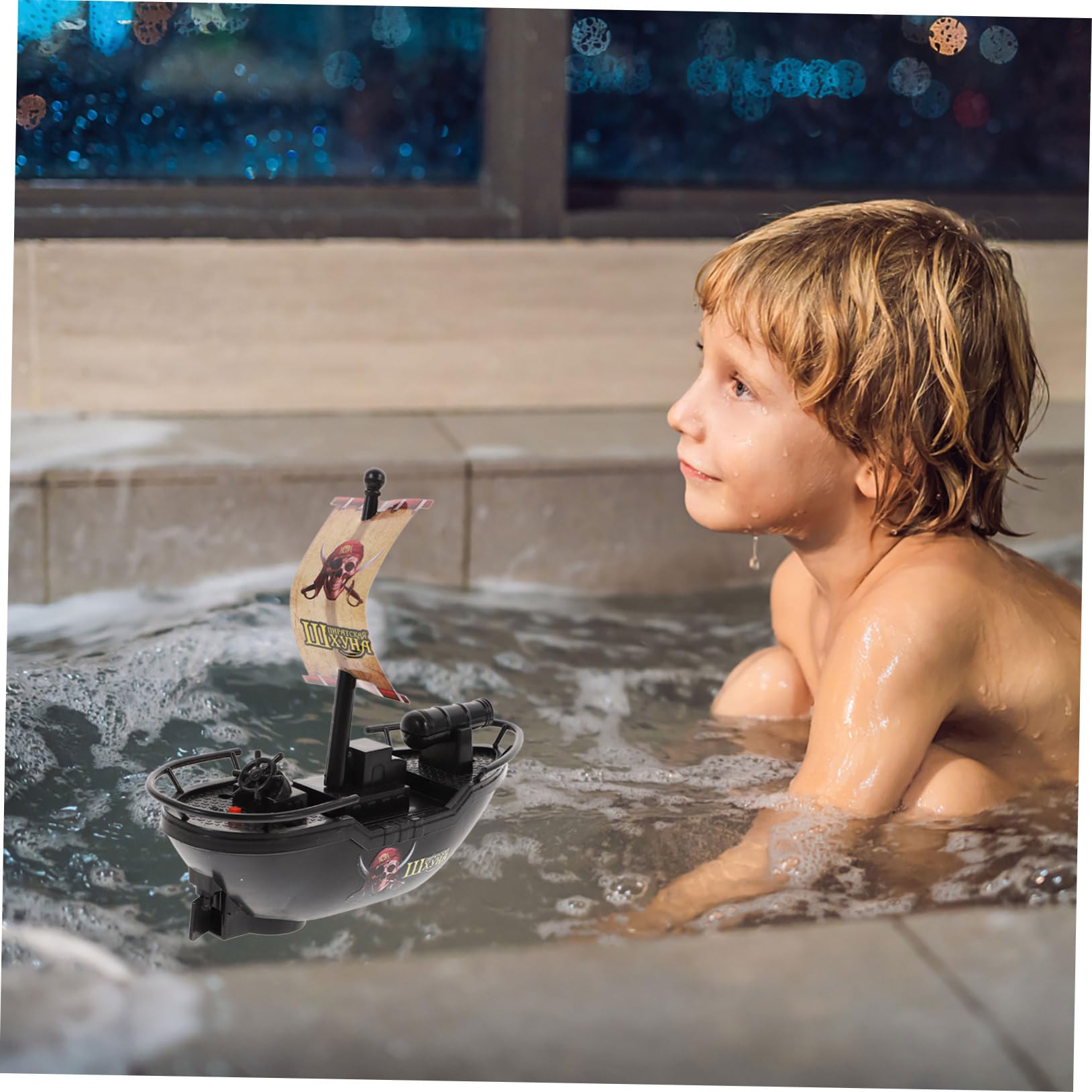 UPKOCH 8 Pack Electric Pirate Ship Toy Boats for Kids - Water Play, Pool & Beach Toys with Colorful LED Lights (AA Battery Powered) - Perfect for Outdoor Play, Birthday Gifts & Bathtime Fun