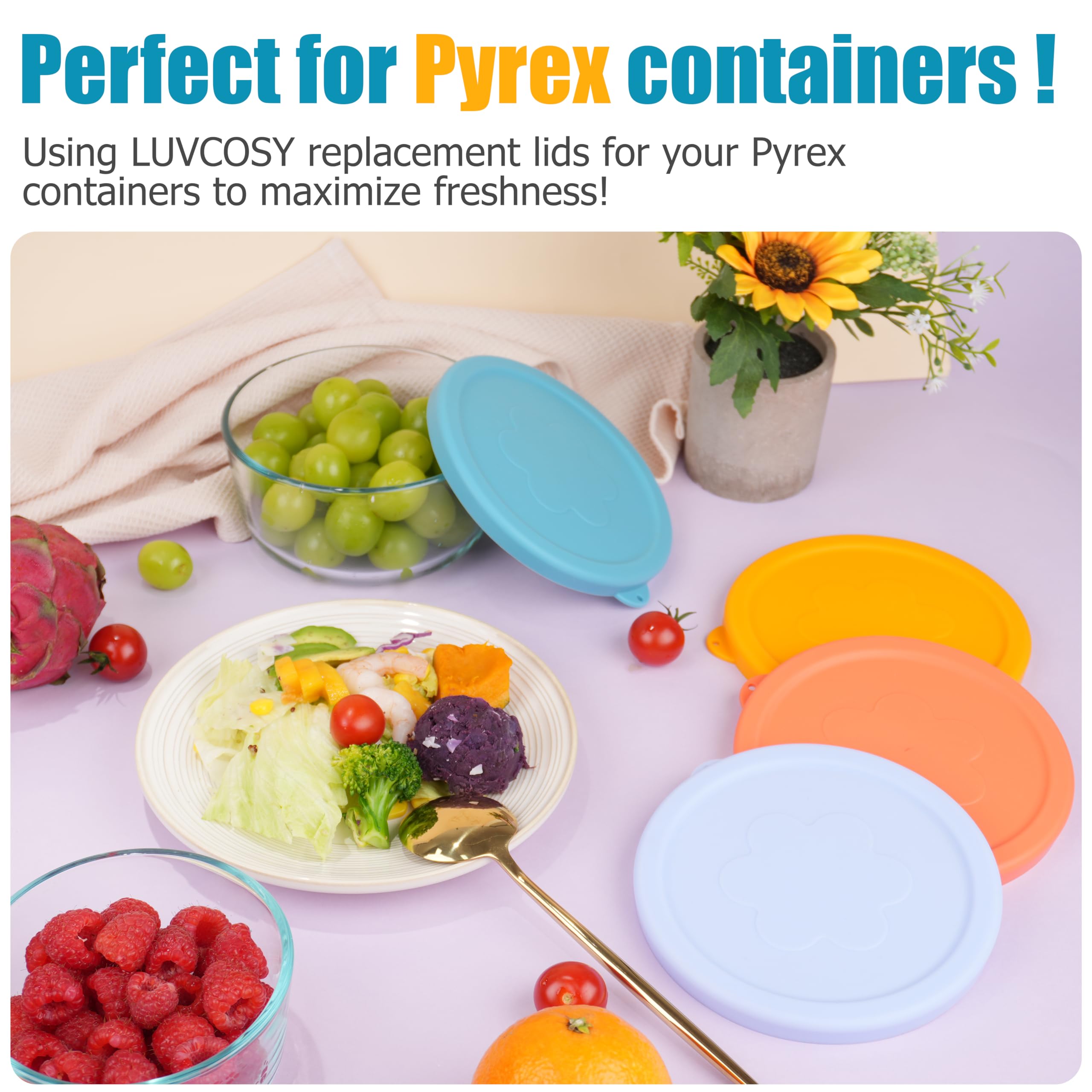 4-Pack Silicone Replacement Lids for Pyrex 7201-PC Glass Bowls - Microwave, Dishwasher & Freezer Safe - Perfect for Food Storage, Meal Prep & Leftovers (Container Not Included)