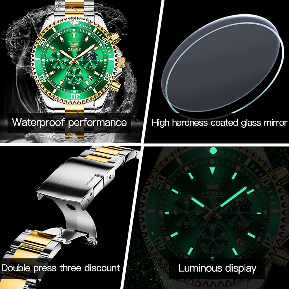 OLEVS Men's Big Face Stainless Steel Waterproof Date Analog Quartz Watch - Fashion Business Wristwatch for Men | Perfect for Office, Formal Events & Everyday Wear