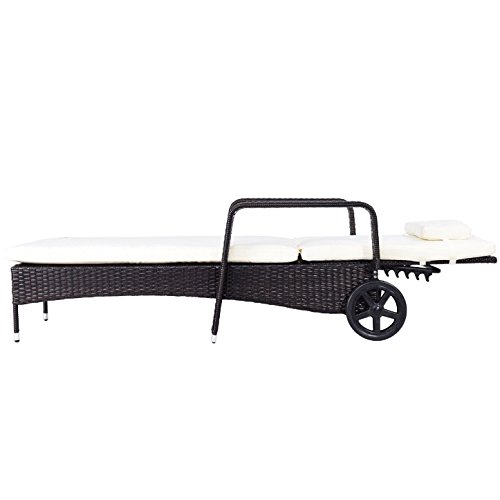 Premium Outdoor Chaise Lounge Chair with Thick Cushion - 6 Adjustable Ergonomic Backrest Positions, 2 Wheels & Rattan Design - Perfect for Patio, Garden, Backyard, Poolside & Beach Relaxation - Durable All-Weather Furniture for Outdoor Decor