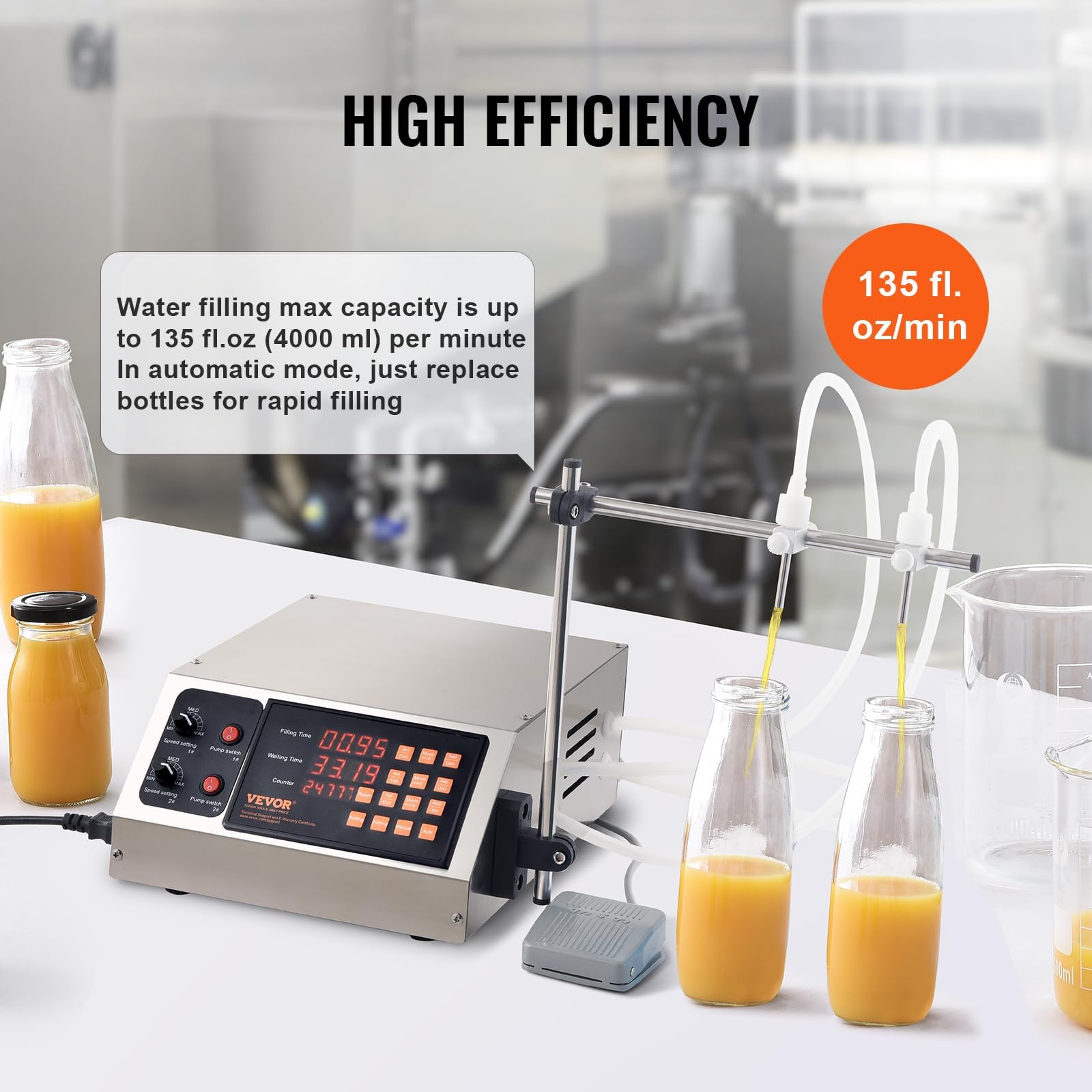 VEVOR Automatic Liquid Filling Machine 10-4000ml, Digital Bottle Filler with Dual Nozzles for Milk, Water, Wine, Beverage, Soy Sauce, Vinegar - Perfect for Home Brewing, Small Business & Commercial Bottling Operations