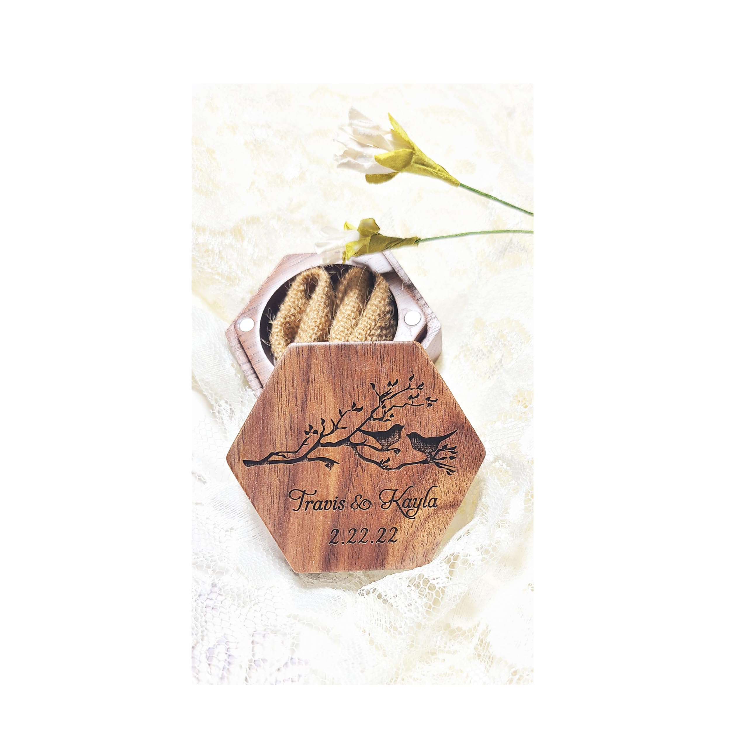Personalized Engraved Walnut Wood Ring Bearer Box - Octagon Proposal Ring Box for Wedding Engagement, Perfect for Romantic Proposals & Ceremonial Keepsakes