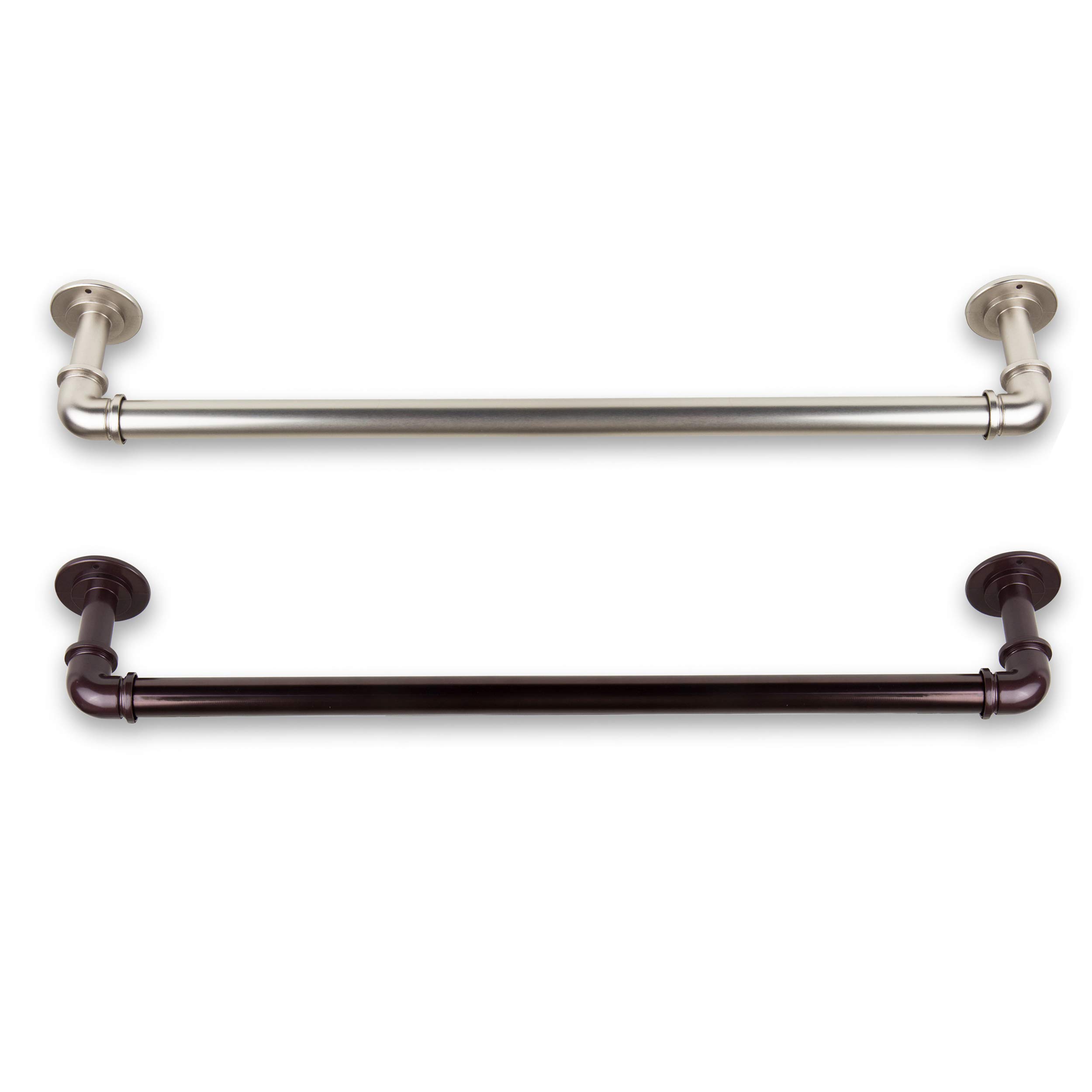Industrial Pipe Design Towel Bar & Closet Rod - 24 Inch Satin Nickel Wall/Ceiling Mounted Bathroom & Kitchen Rail - Perfect for Farmhouse, Loft & Industrial Style Home Decor