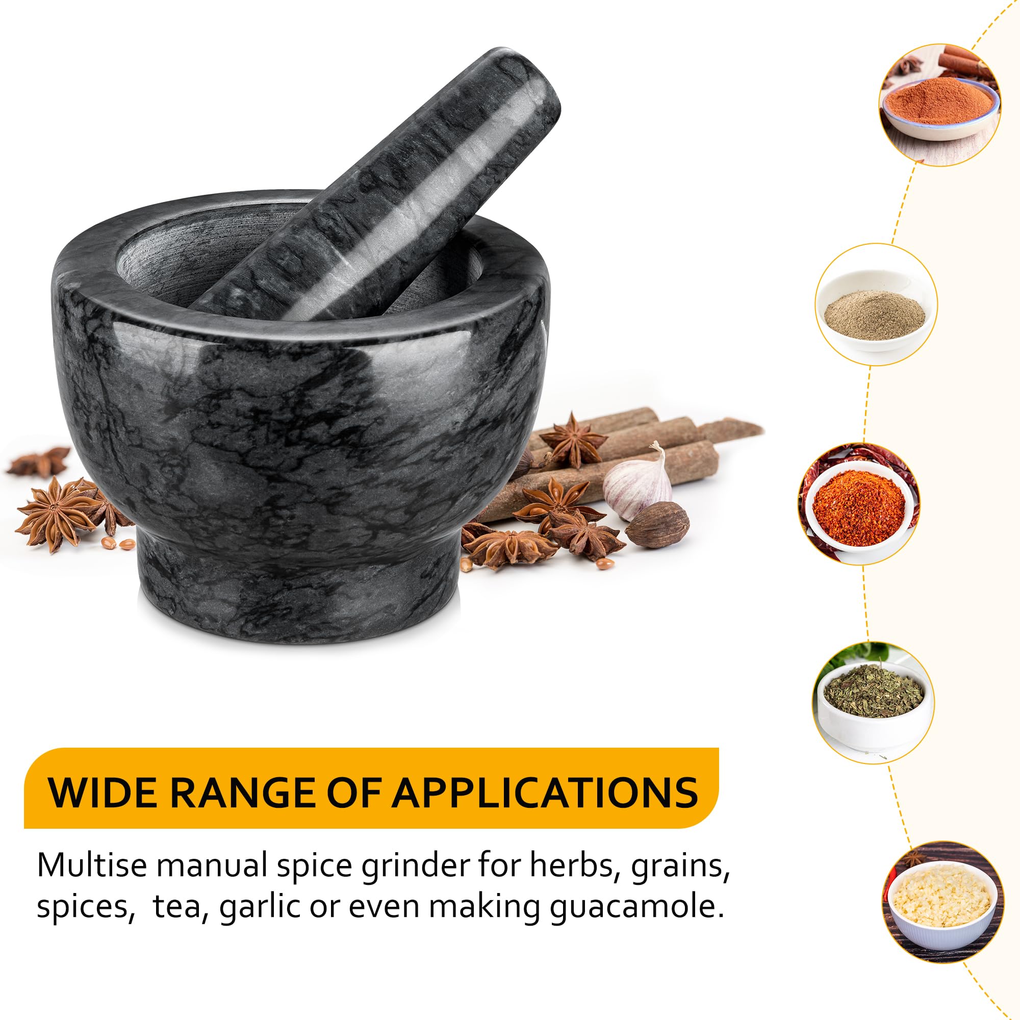 Velaze Marble Mortar and Pestle Set - 5.1 Inch Natural Stone Spice Grinder & Crusher for Herbs, Pills, Pesto - 1.25-Cup Capacity Heavy Duty Kitchen Tool for Grinding, Mixing & Crushing - Perfect for Cooking, Baking & Herbal Remedies