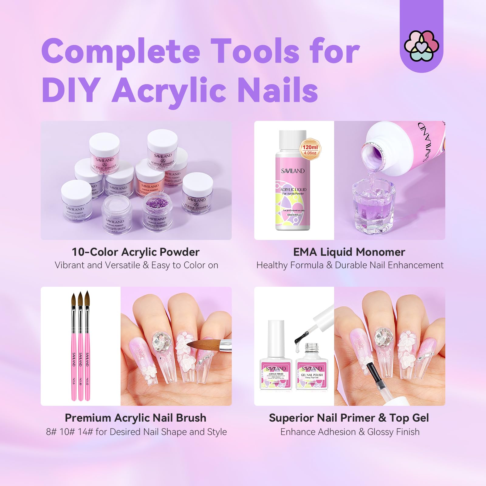 SAVILAND Professional Acrylic Nail Kit with Electric Drill - Complete Starter Set with Acrylic Powder, Liquid, Brush & Nail Extension Tools | Perfect for Salon, Home Manicure & DIY Nail Art