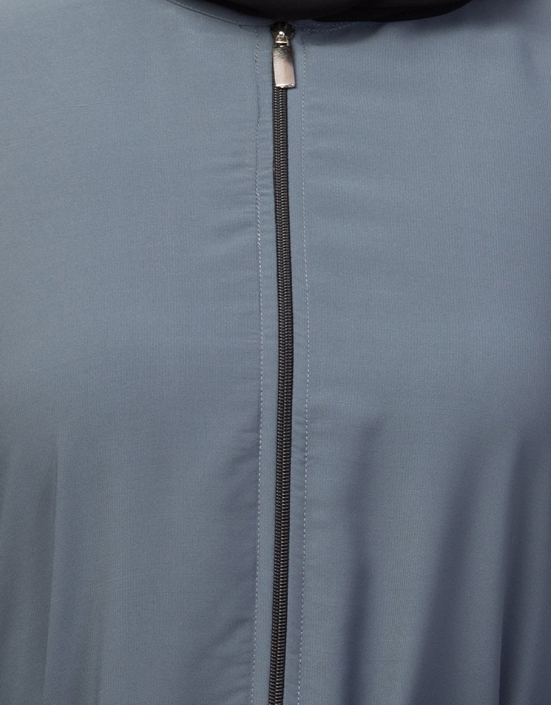Arabic Basic Abaya with Zipper - Long Sleeve Grey Islamic Dress for Women | Modest Prayer Dress & Everyday Wear