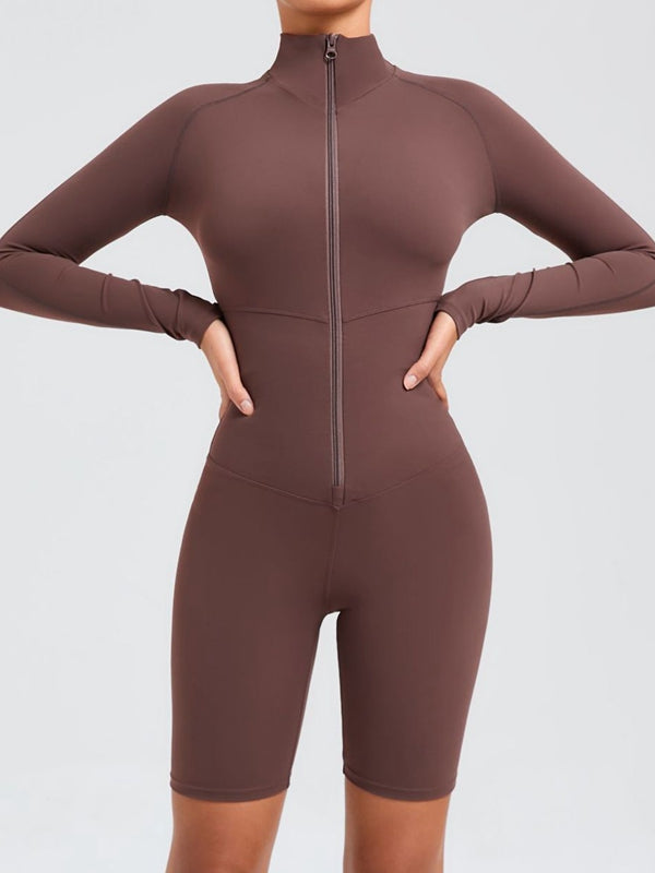 ZASUWA Women's Stand Collar Long Sleeve Zipper Jumpsuit - Stylish One Piece Romper for Casual Wear, Office Outfits & Date Night Fashion