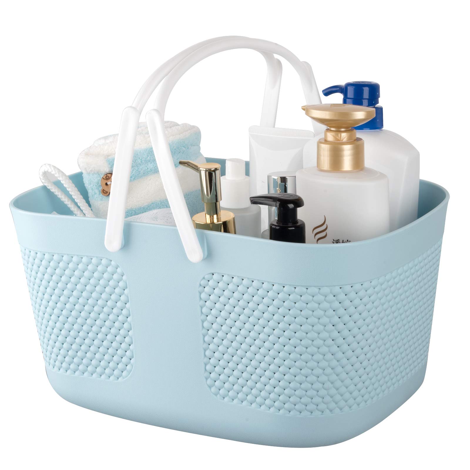 Portable Large Capacity Shower Caddy Basket - Thickened Plastic Bathroom Organizer with Drainage Holes & Handles - College Dorm, Camping, Gym Essentials - Blue | Perfect for Bathroom Storage, Travel Toiletries & Shower Organization