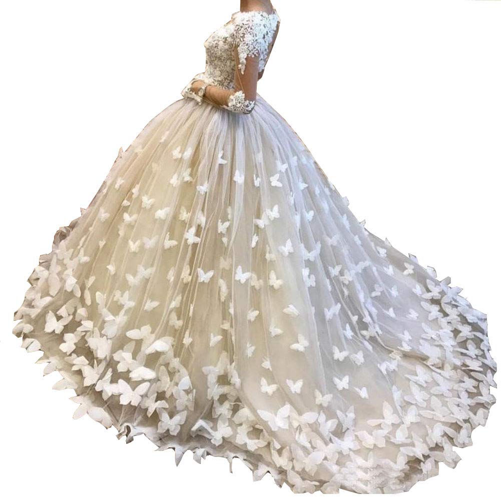 Elegant Women's Tulle Wedding Dress Ball Gown A-line Bridal Gown with Butterfly Embroidery - Perfect for Bridal Showers, Weddings & Formal Occasions