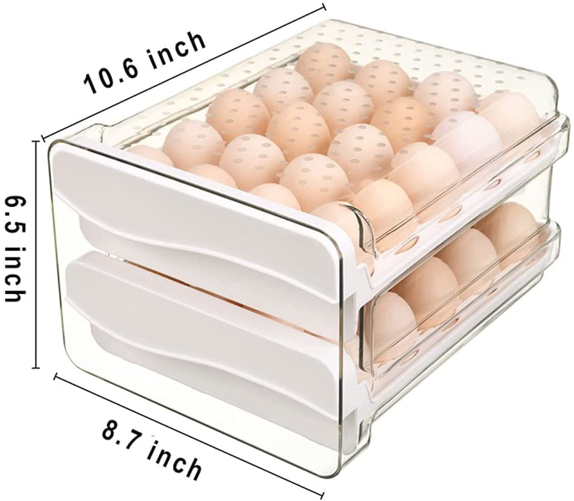 Clear Plastic Refrigerator Egg Storage Container with 2 Drawers & 40 Grids - Egg Holder Organizer for Kitchen Fridge | Perfect for Farm Fresh Eggs, Meal Prep & Space Saving
