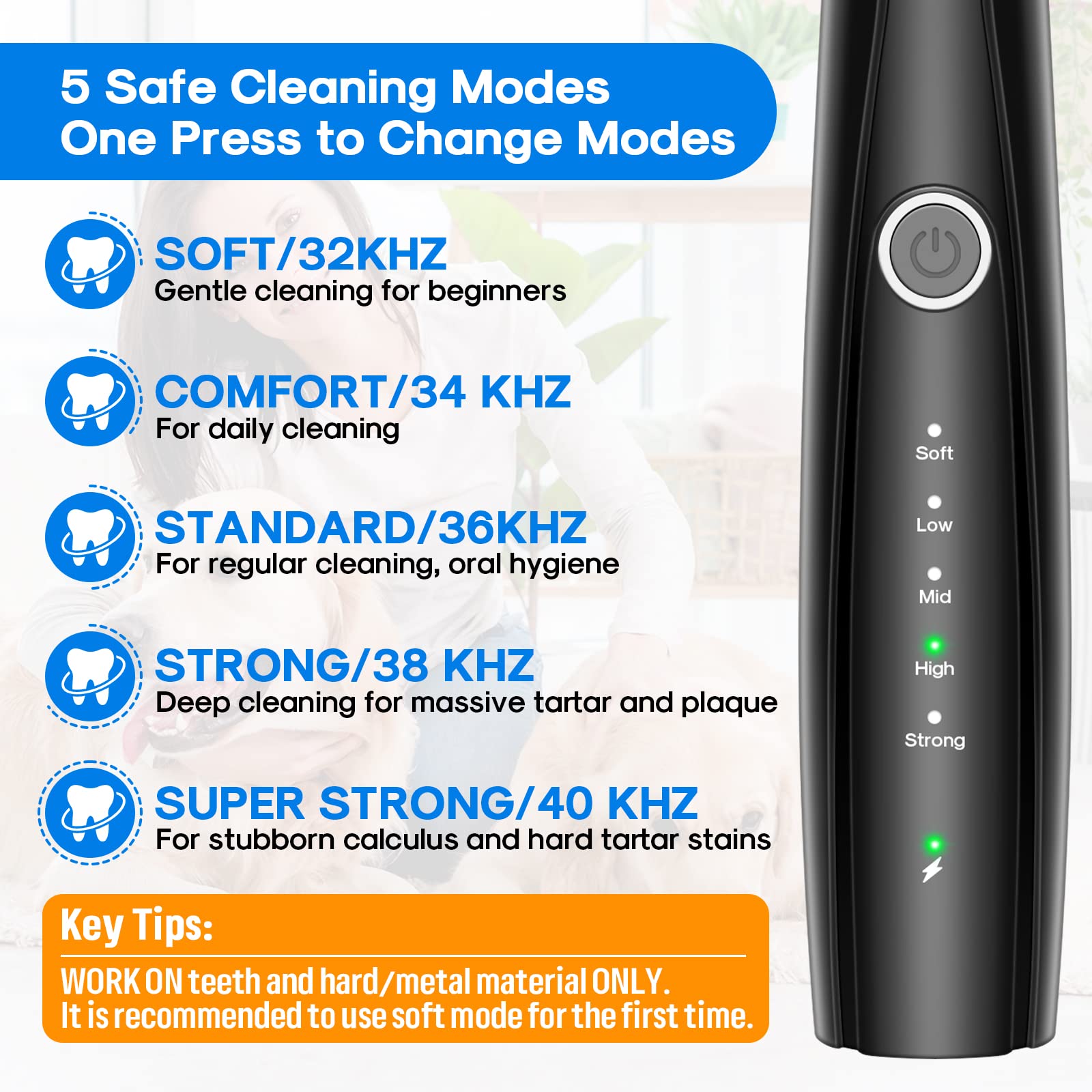 **5-Mode Ultrasonic Dog Teeth Cleaning Kit - Plaque & Tartar Remover for Pets, 10-in-1 Dental Care Set with Toothbrush (Black) - Perfect for At-Home Pet Oral Hygiene & Fresh Breath**