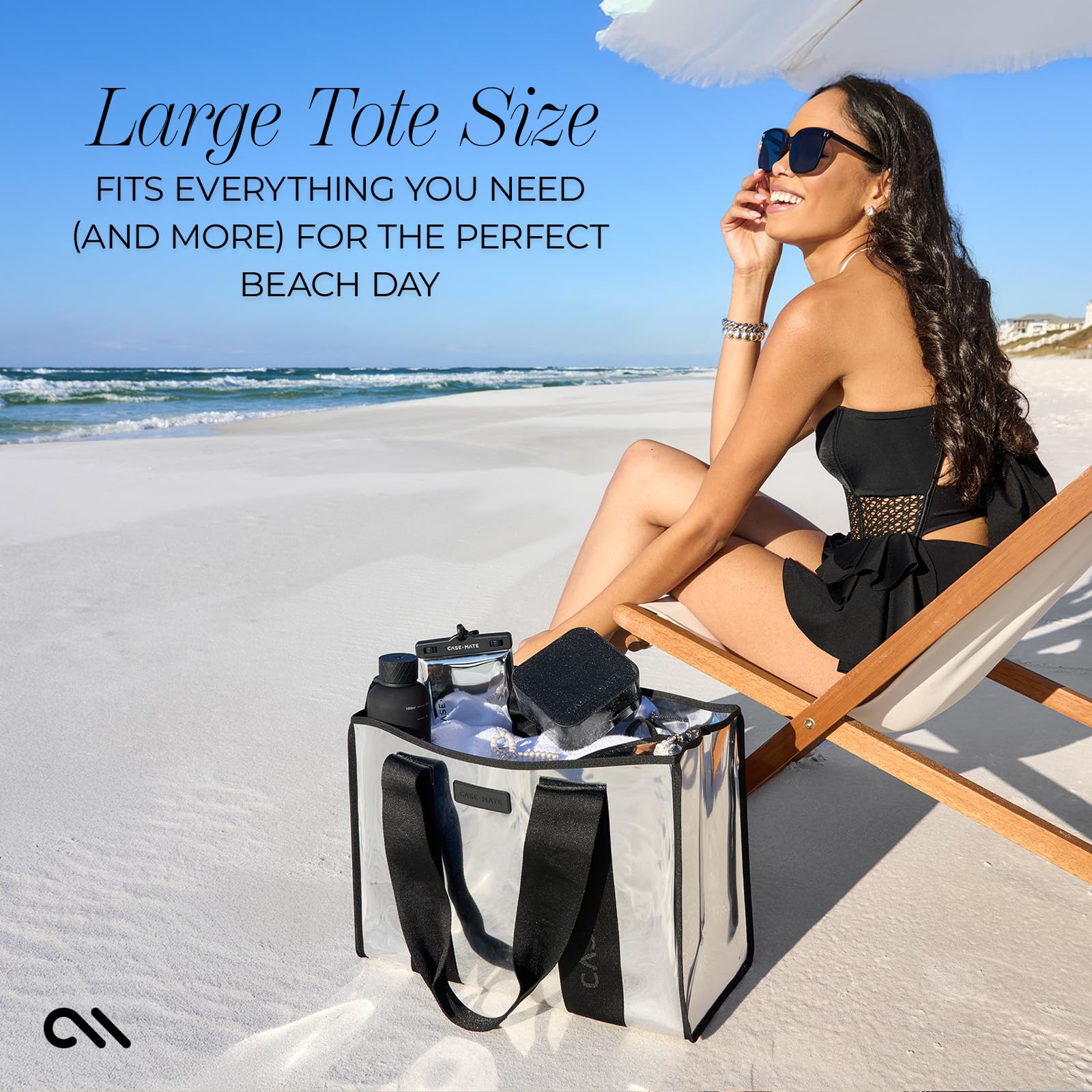 Case-Mate Silver Chrome Beach Tote Bag for Women - Lightweight Waterproof Foldable Tote with Phone Pouch - Perfect for Beach, Pool, Travel & Vacation - Large Durable Washable Tip-Proof Beach Bag | Great for Summer Outings, Weekend Getaways & Coastal Adventures