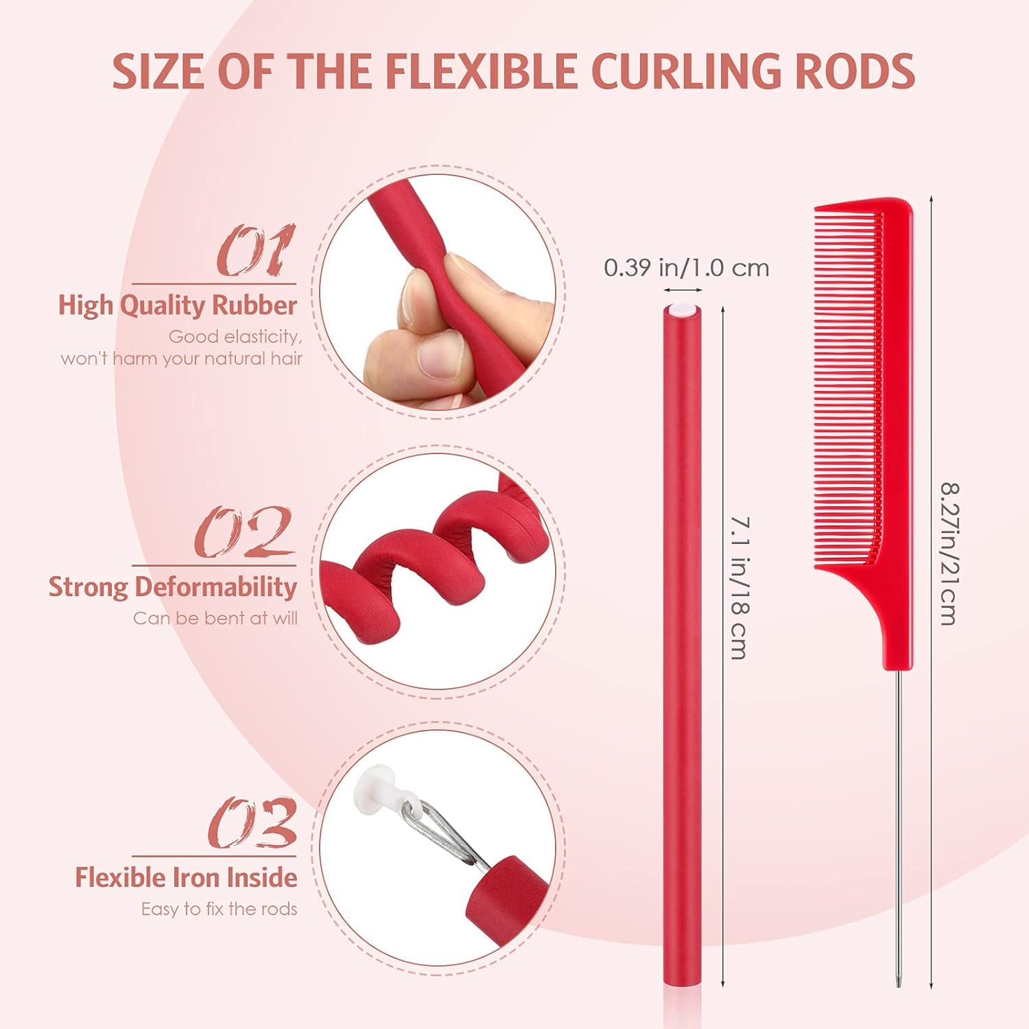 10 Pack Lobe Miracle Soft Foam Hair Rollers - No Heat Flexible Curling Rods for Women & Girls, Long & Short Hair (9 x 0.39 Inch, Red) - Perfect for Overnight Curls, Salon-Quality Styling at Home, and Travel-Friendly Hair Care