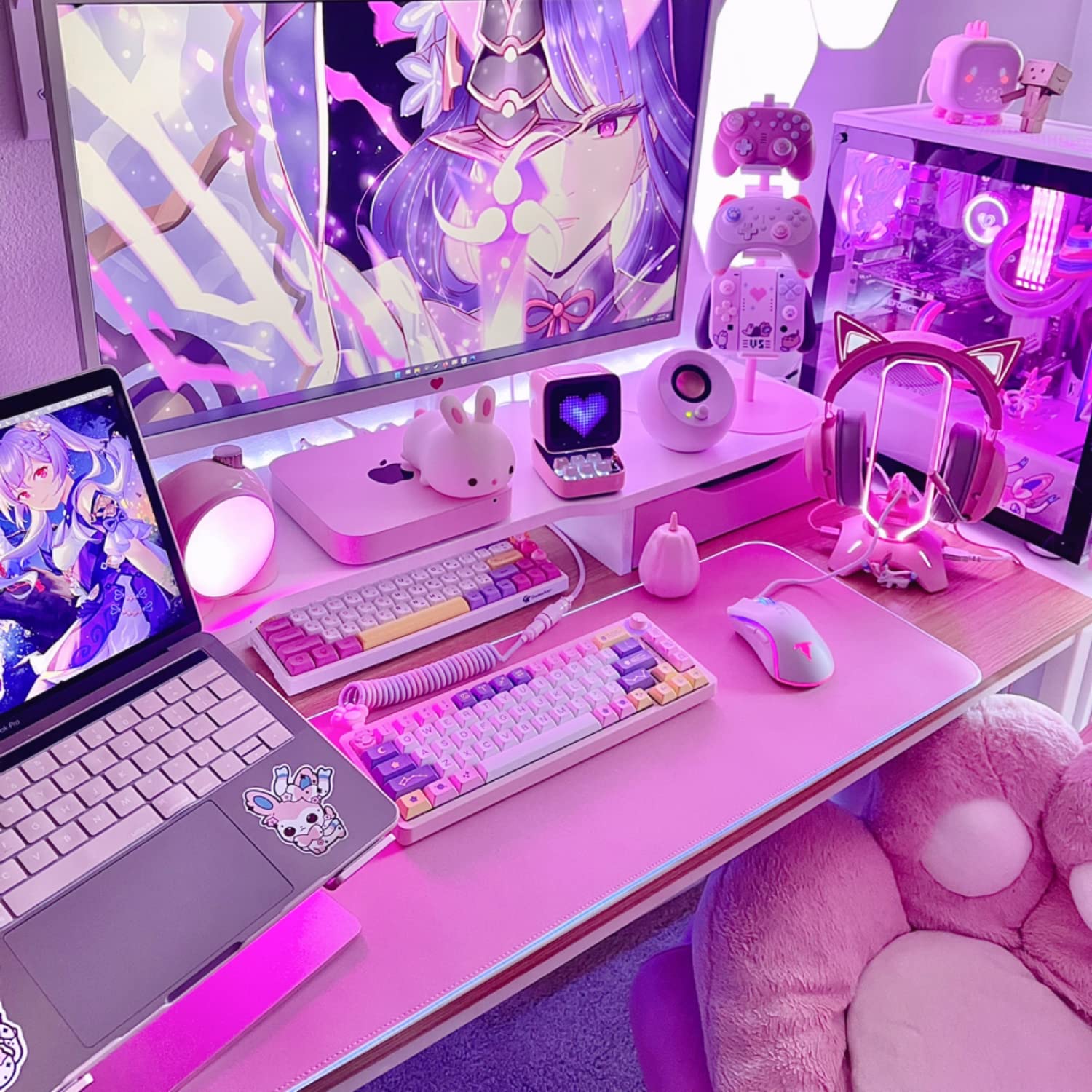Tilted Nation Pink RGB Gaming Mouse Pad - Large LED Mouse Mat with 8 Light Modes, Smooth Gliding Surface & Easy to Clean | Perfect for Girl Gamers & Streamers | Ideal for Gaming Setup, Office Work & PC Battlestation