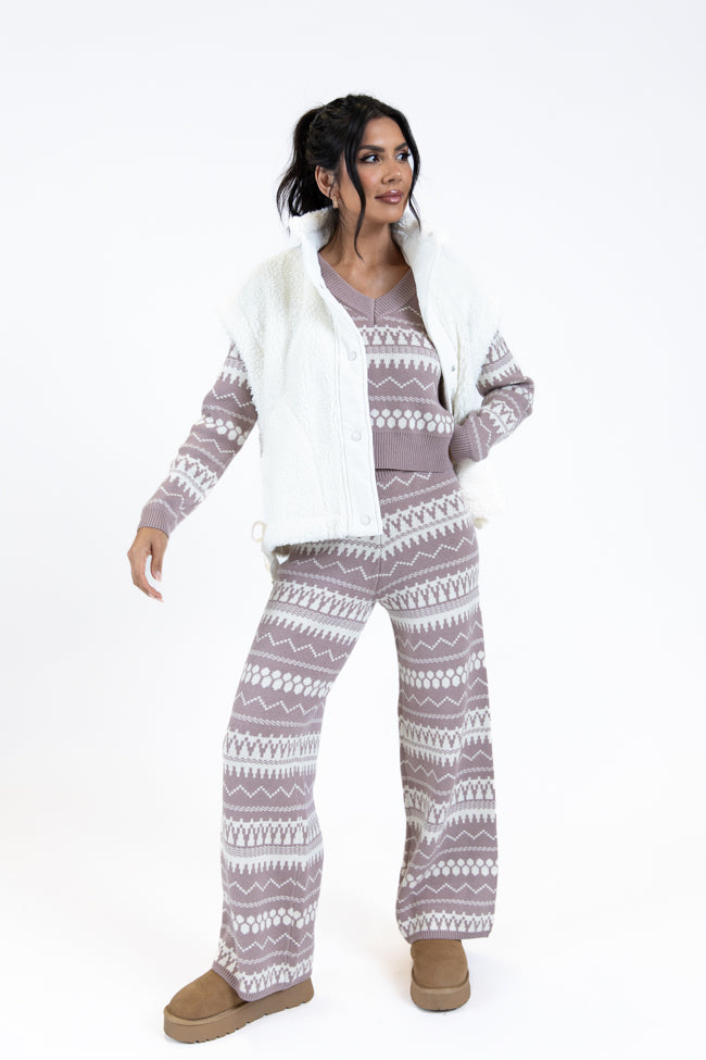 Charming Mocha & Ivory Fair Isle Lounge Set - Cozy Winter Loungewear for Women | Perfect for Relaxing at Home, Lounging & Staycation Outfits