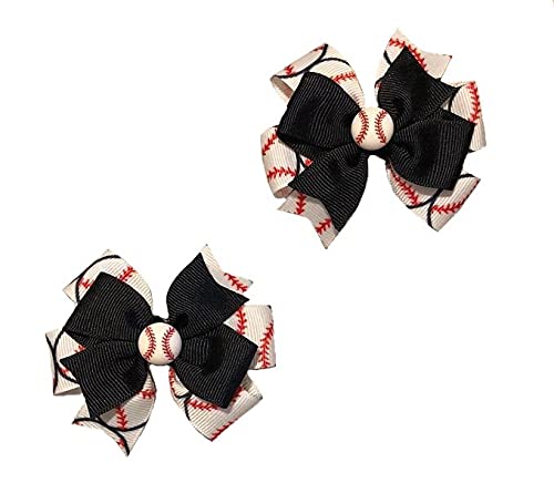 Adorable Baseball Toddler Hair Bow Set - Red or Black - Perfect for Game Day, Parties & Photo Shoots
