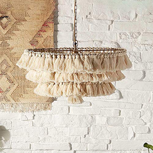 LITFAD 3-Tier Beige Handwoven Rope Chandelier - Modern Bohemian Ceiling Pendant Light for Girls Room, Living Room, Dining Room & Bedroom | Perfect for Boho Home Decor, Nursery Lighting & Cozy Ambiance