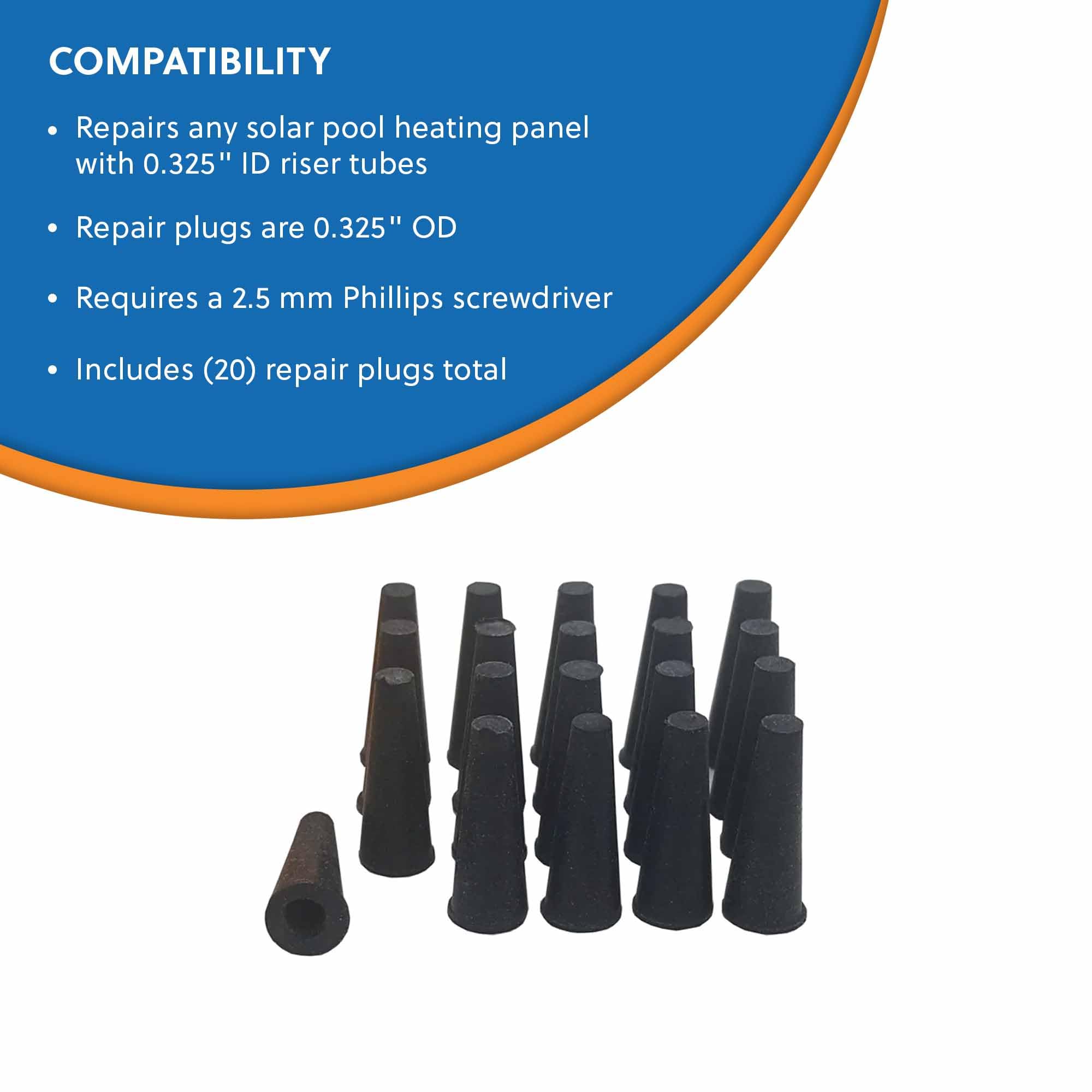 SOLAR POOL SUPPLY Repair Plugs for Solar Pool Heater Panels | Quick Fix for Leaky Solar Panel Pool Heaters - Plug Combo Pack | Ideal for Pool Maintenance & Solar Heater Repair
