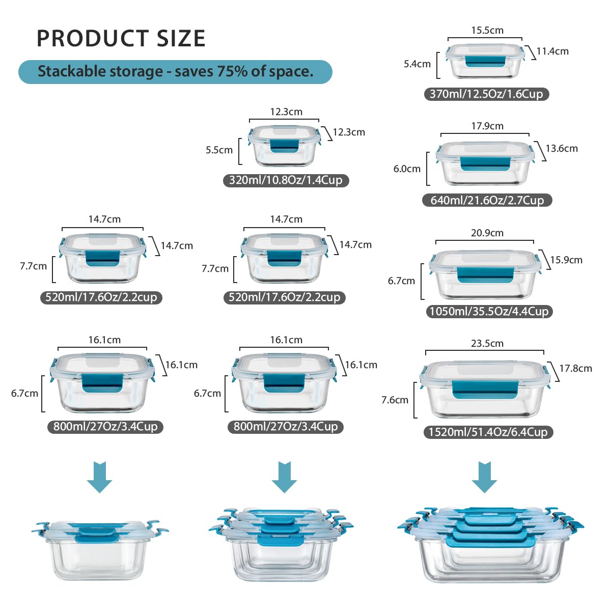 BPA Free Glass Food Storage Containers with Airtight Lids - Microwave, Freezer & Dishwasher Safe Meal Prep Containers - Stackable Large Capacity Glass Lunch Box for Kitchen, Office, Picnics & Meal Delivery