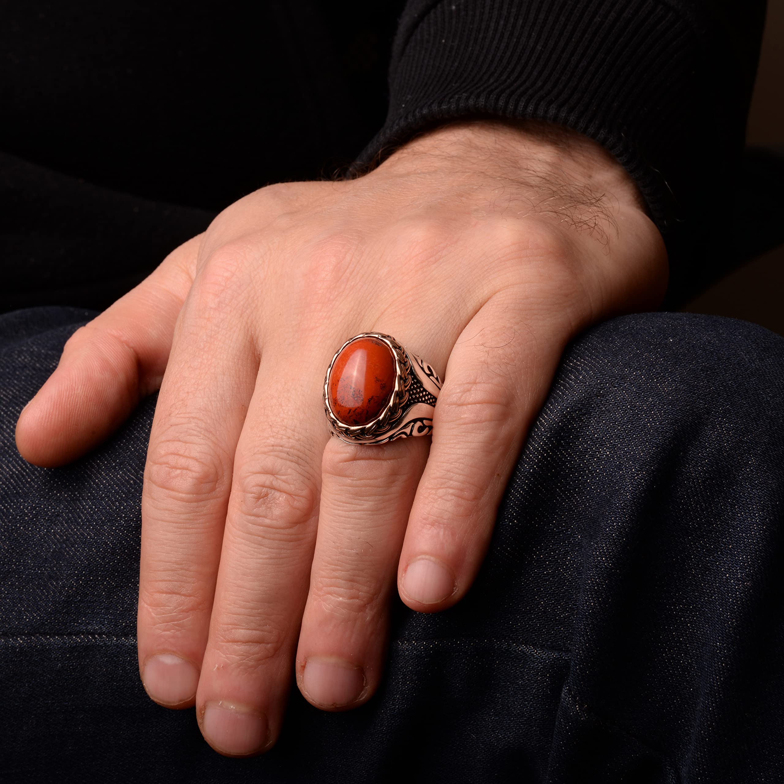 Authentic Natural Bloodstone Gemstone Handmade Sterling Silver Men's Ring for Healing & Protection – Perfect for Gifts, Meditation & Spiritual Jewelry