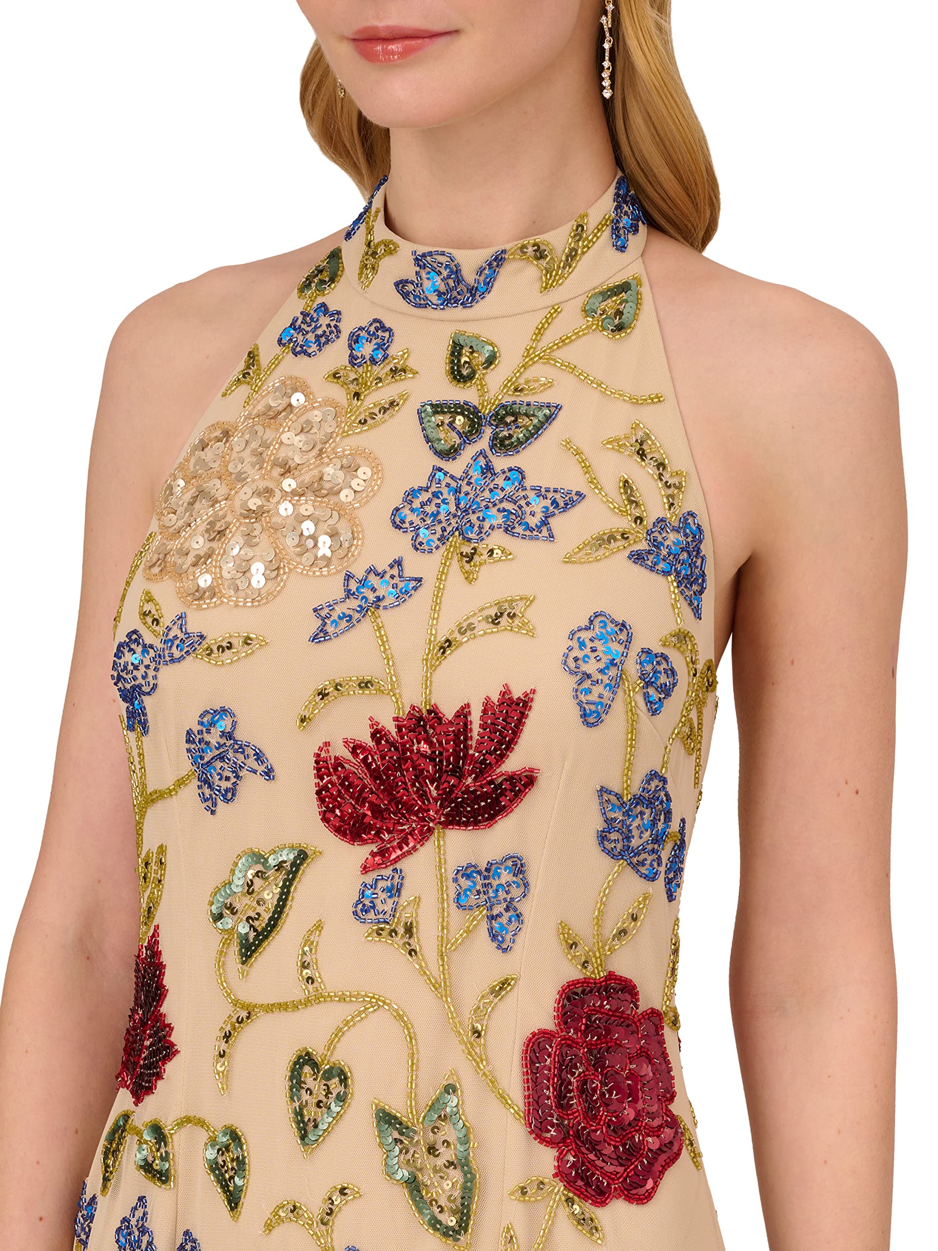 Adrianna Papell Women's Beaded Halter Dress - Elegant Evening Gown for Parties, Weddings & Special Occasions