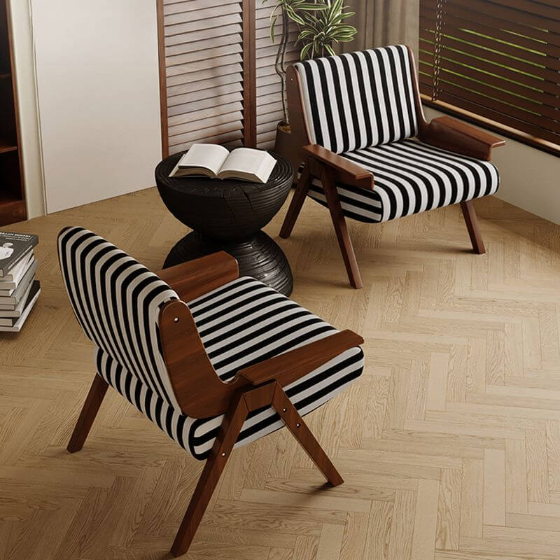 Modern Abstract Striped Solid Color Black Olive Green Armchair with Fixed Back and Arms - Stylish Living Room Chair for Home Office Lounge Reading Nook