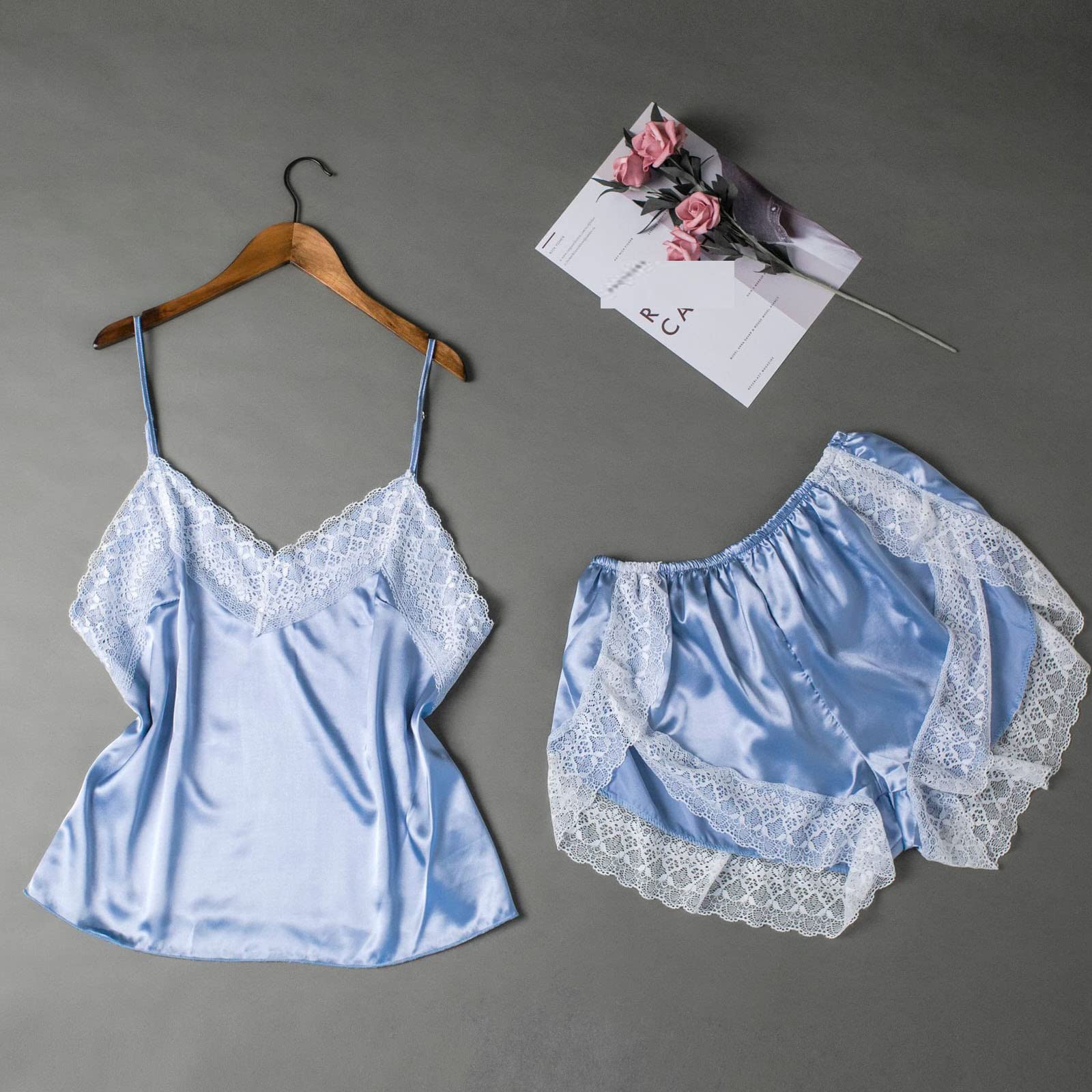 Firzero Women's Floral Lace Pajama Set - Sexy Cami & Shorts Sleepwear, Comfortable Nightwear & Lounge Pajamas for Bedtime, Vacation & Romantic Nights
