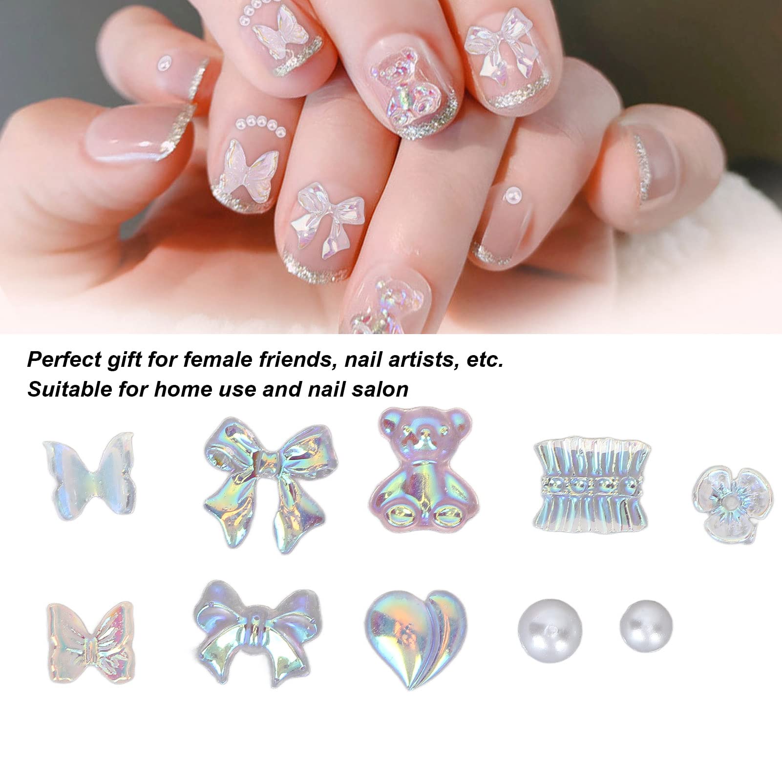 Cute Shiny Bow Bear Nail Resin Decorations - Delicate 3D Nail Art Charms for Manicure, DIY Nail Design - Perfect for Home Nail Salon & Professional Nail Artists (Set of 12) - Ideal for Wedding, Party Nails & Gift Giving