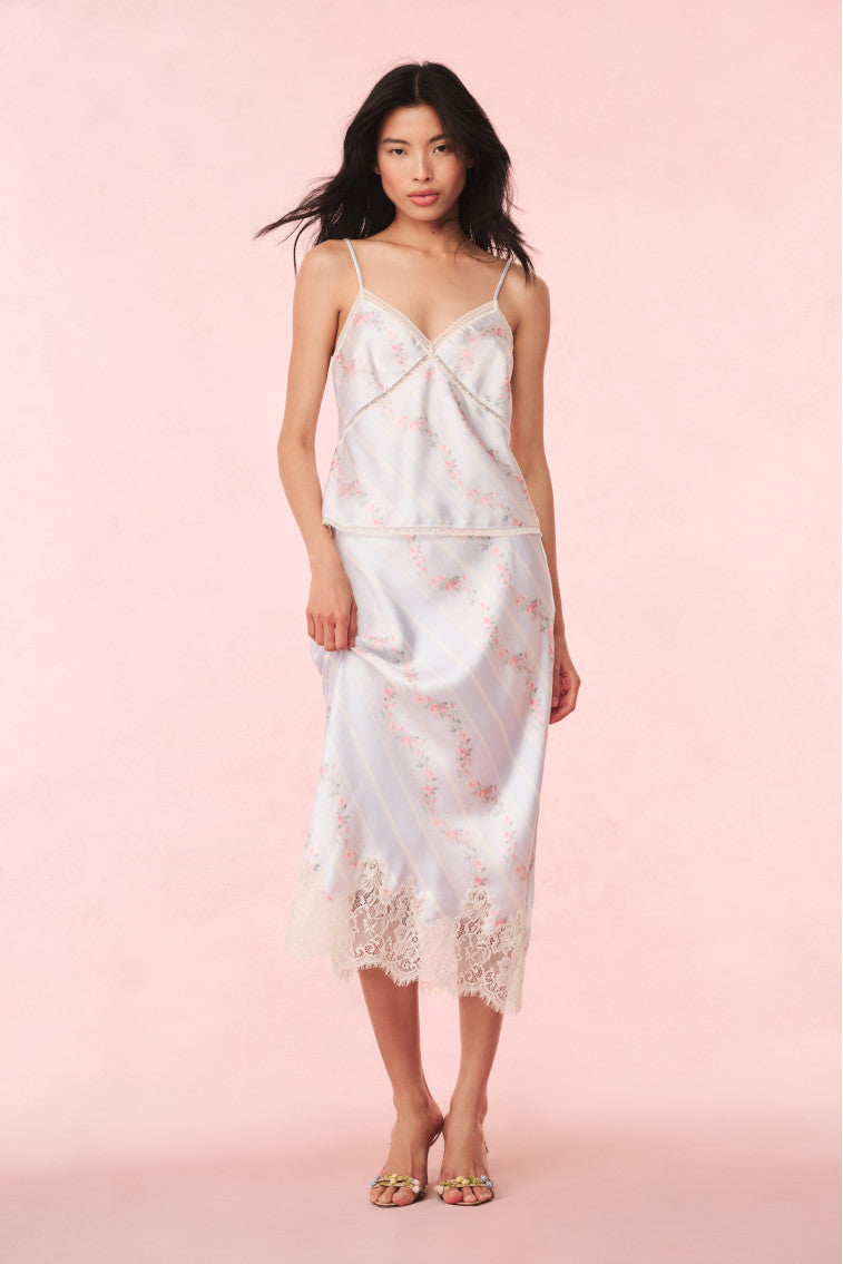 Malina Satin Floral Midi Slip Skirt - Women's Elegant Flowy Skirt for Spring Summer, Perfect for Weddings, Dates & Beach Vacations
