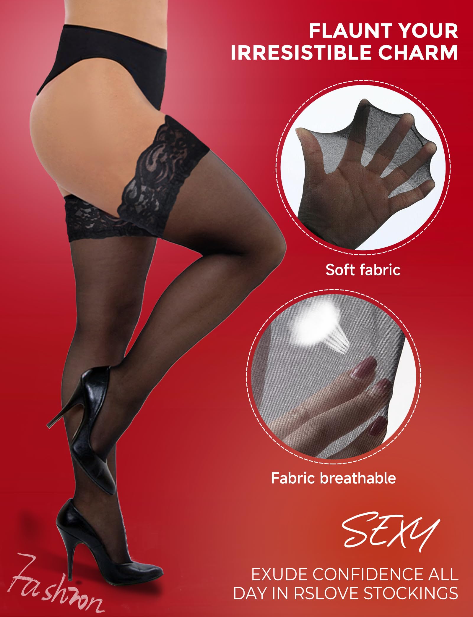 Sexy Black Thigh High Stockings for Women - Lace Top Sheer Pantyhose, Plus Size Tights | Perfect for Date Night, Cosplay & Office Wear