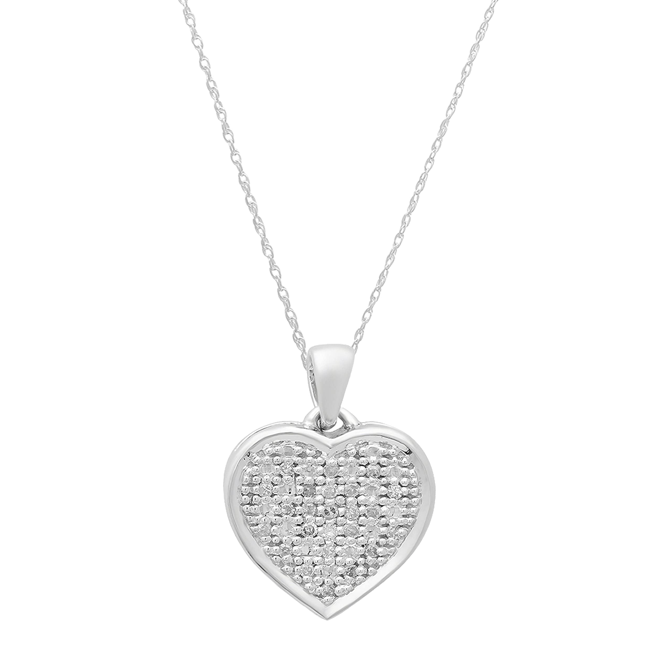 0.0tw 10K Solid Gold Round White Diamond Heart Pendant Necklace for Women - Elegant Valentine's Day Gift with Silver Chain - Perfect for Anniversaries, Birthdays & Romantic Occasions