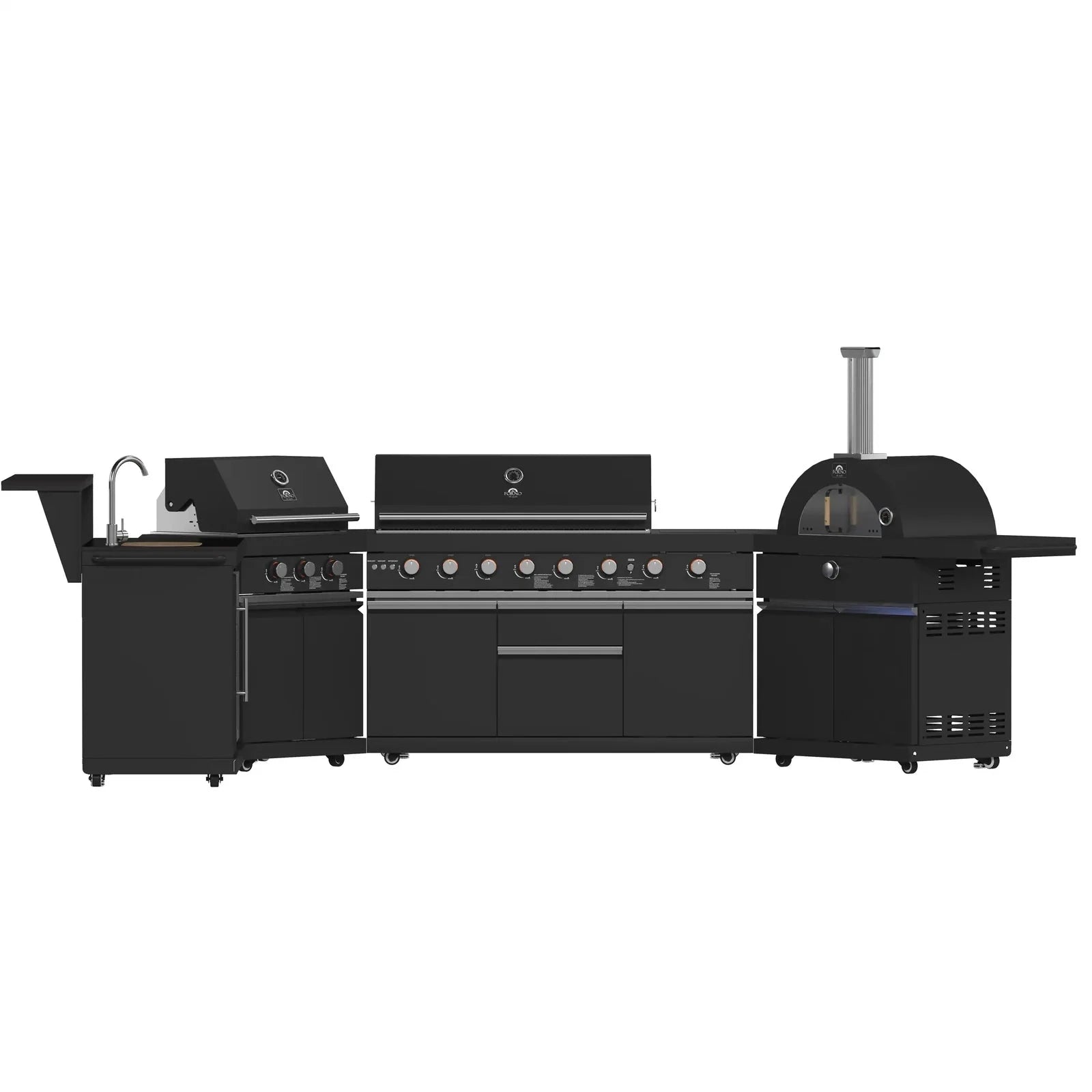 Forno All'Aperto FODKT2568BLK Outdoor Kitchen Set - Premium Stainless Steel BBQ Grill Island with Side Burner & Storage - Perfect for Backyard, Patio, and Poolside Entertaining