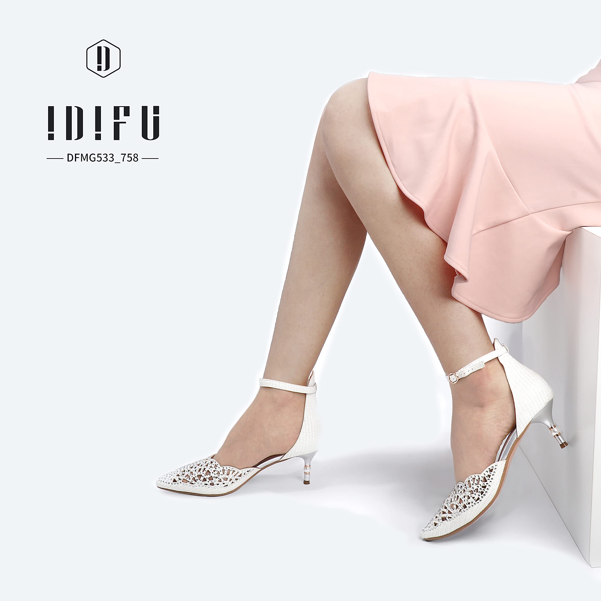 IDIFU Women's Rhinestone Sequins Low Kitten Heel Pumps - Wedding Party Dress Shoes for Bride, Bridesmaid & Evening Events | Comfortable Elegant Formal Occasion Footwear