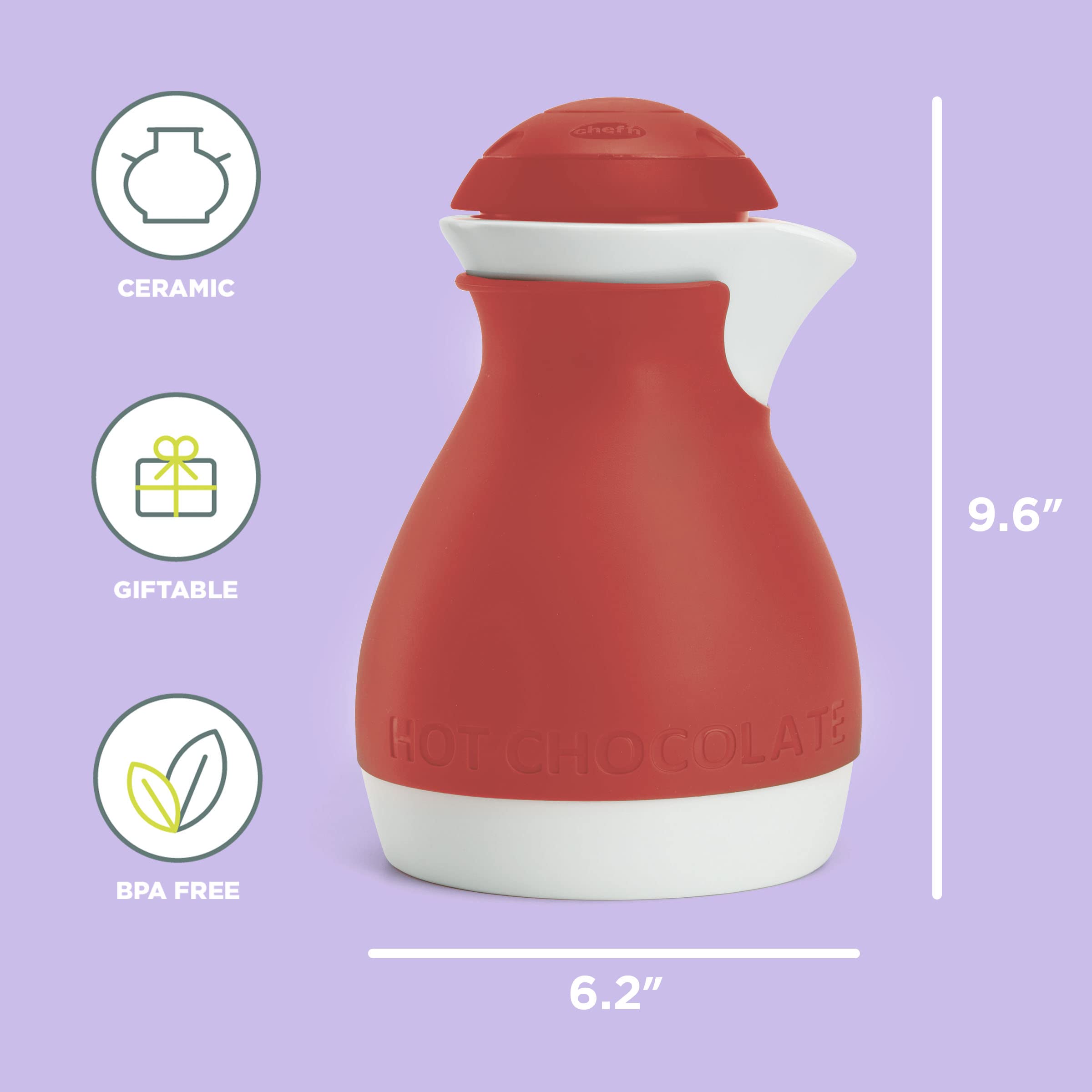 Chef'n 5297061 Hot Chocolate Pot with Built-in Frother - BPA-Free Plastic Electric Milk Warmer for Homemade Cocoa, Latte & Cappuccino - Perfect for Cozy Winter Nights & Holiday Gift Giving