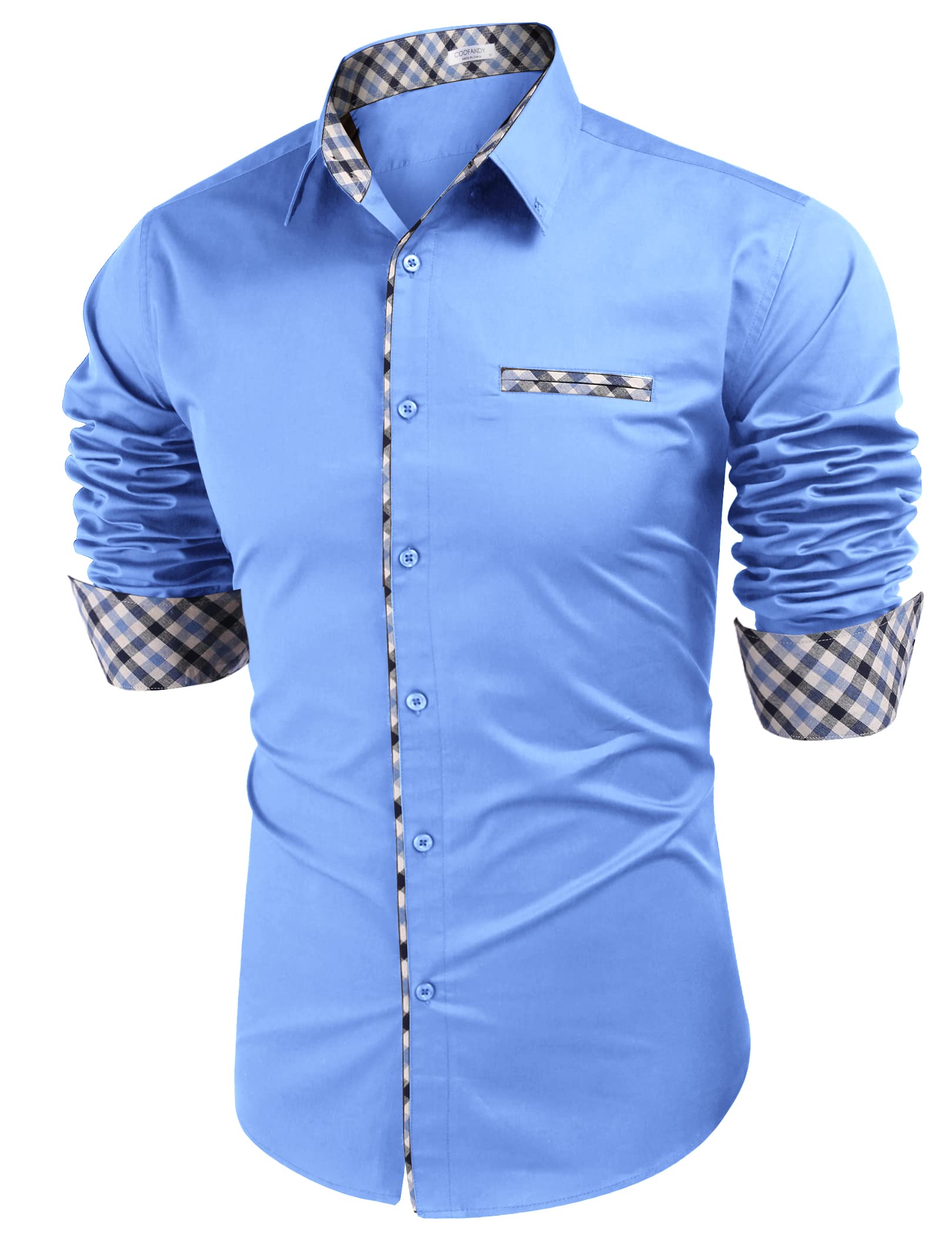 Hotouch Men's Slim Fit Plaid Collar Button Down Dress Shirt - Business Casual Office Wear, Party & Formal Occasions