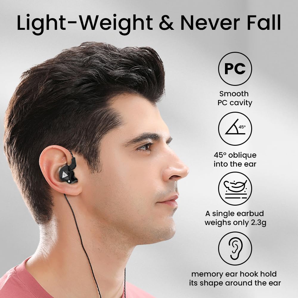 QKZ AK6 Gaming Earbuds with Microphone - 3.5mm HiFi In-Ear Headphones for Running, Sports & Music - Noise Isolating Wired Earphones with Mic (Black) - Perfect for Gaming, Workouts & Commuting