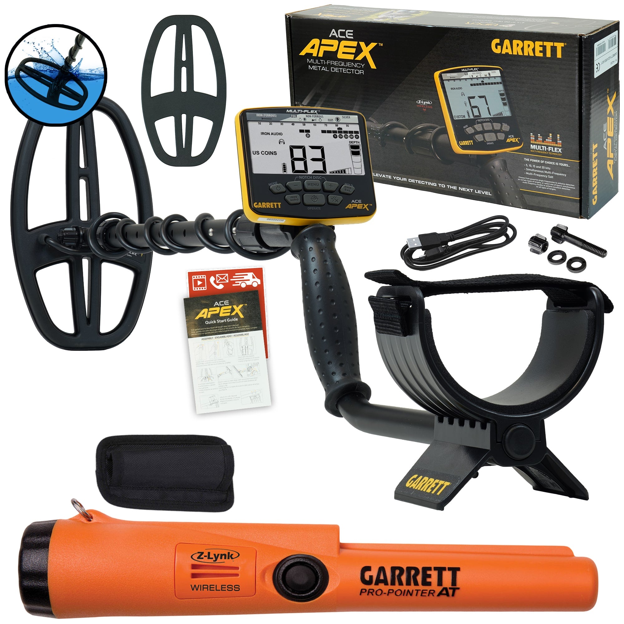 Garrett ACE APEX Metal Detector with Garrett Pro Pointer AT & Z-Lynk Wireless Technology - Professional Gold & Treasure Hunting Kit for Beach, Park & Outdoor Adventures