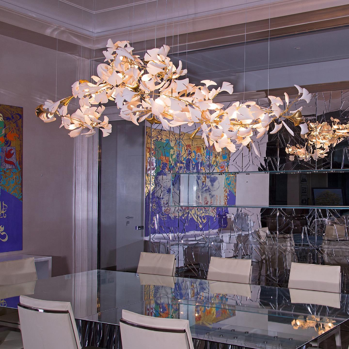 Elegant Ginkgo Leaf Chandelier - Modern Crystal Ceiling Light Fixture for Dining Room, Living Room & Bedroom Decor