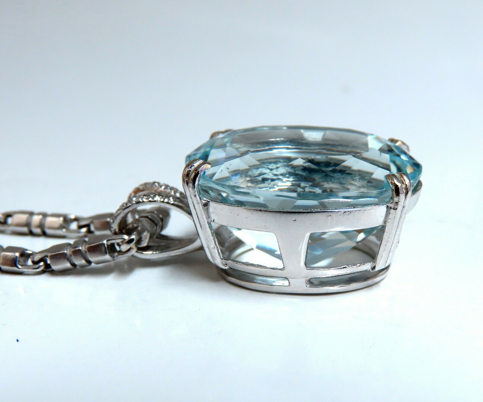 GIA Certified Natural 42.02 Carat Blue Aquamarine Diamond Necklace in 14K White Gold - Elegant Jewelry Gift for Women, Perfect for Weddings, Anniversaries & Special Occasions