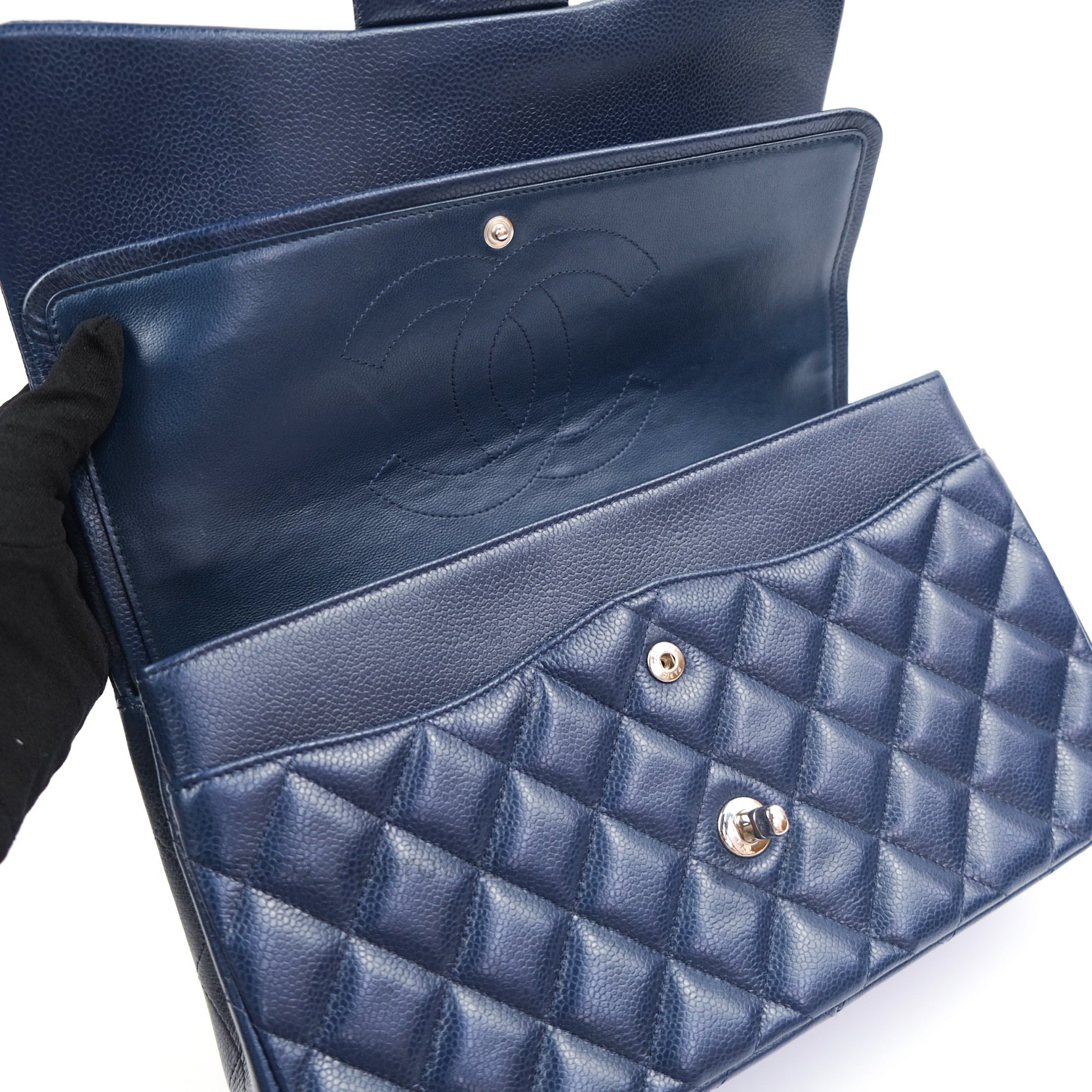 Chanel Classic Jumbo Quilted Double Flap Bag in Blue Caviar Leather with Silver Hardware - Luxury Designer Handbag for Women, Perfect for Parties, Work & Everyday Use