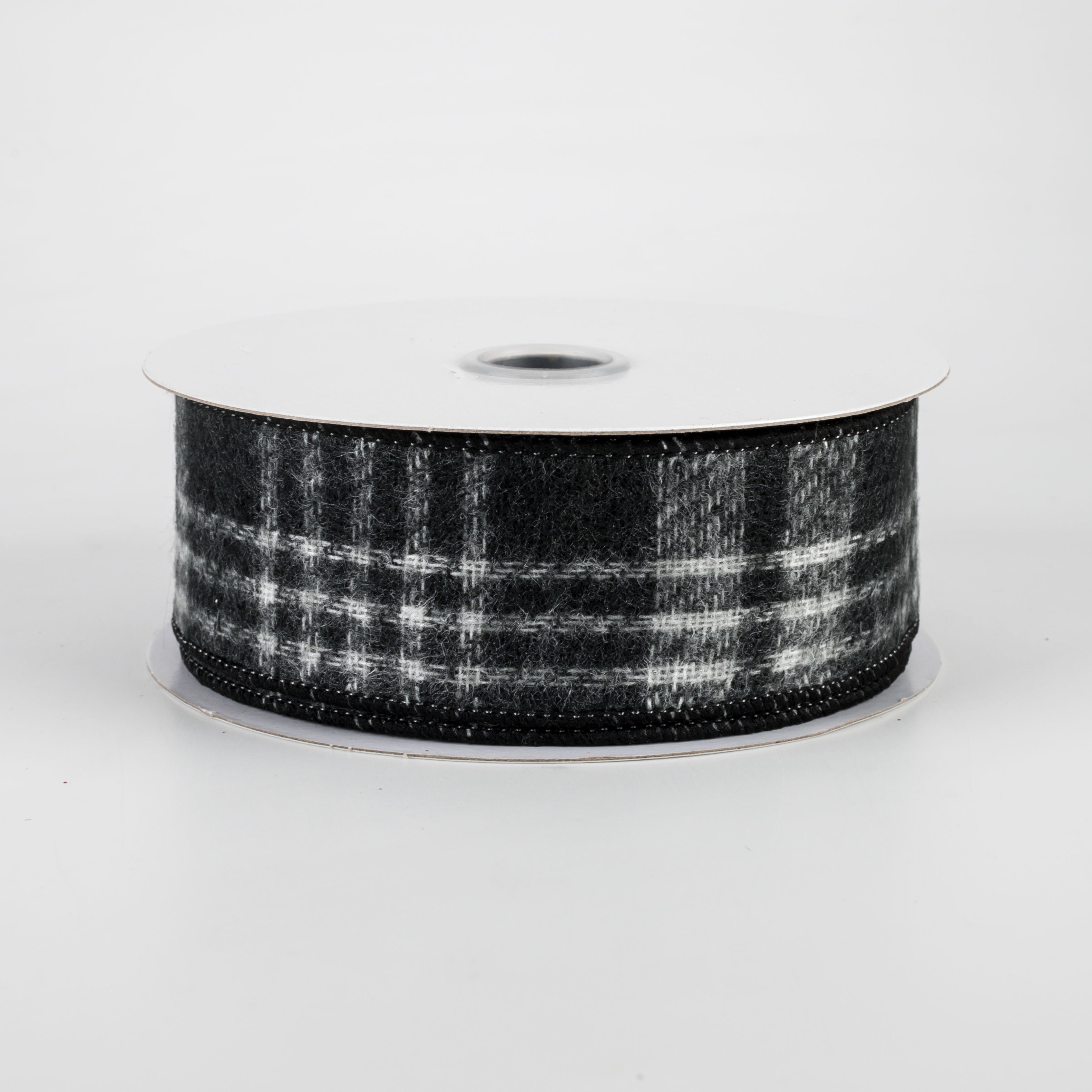 1.5 Inch Wide Soft Fuzzy Flannel Plaid Ribbon - Black Color (10 Yards) for DIY Crafts, Gift Wrapping, Scrapbooking and Home Decor